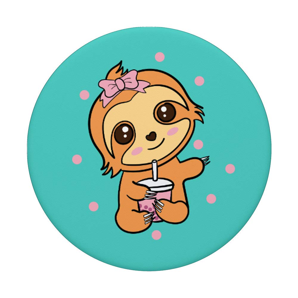 Adorable Pink Kawaii Boba Tea Sloth PopSockets - Swappable Phone Grip for iPhone, Samsung & Tablets | Perfect Bubble Tea Lover Gift for Girls, Teens & Anime Fans