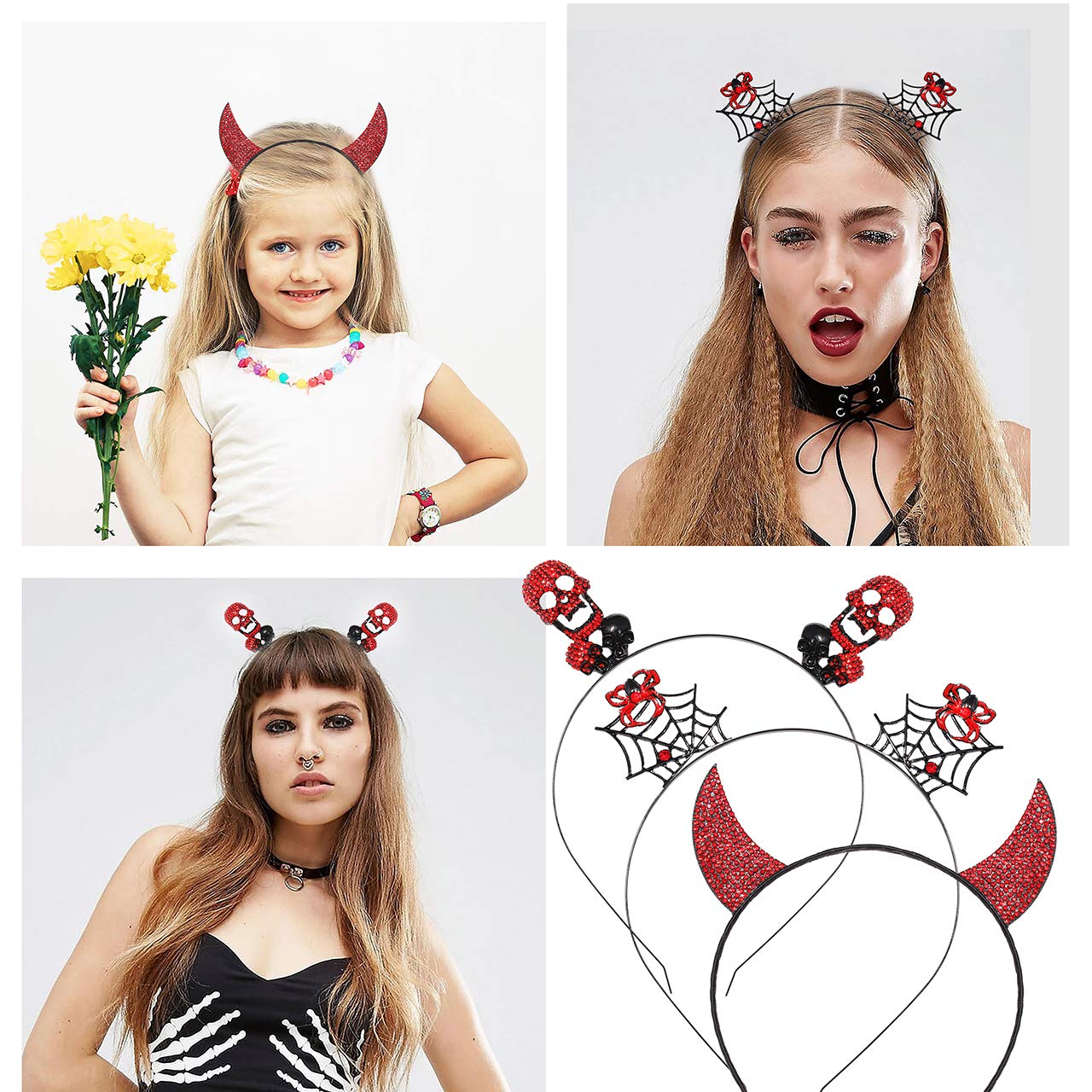 Sparkly Spider Web Halloween Headband with Rhinestones - Devil Horns & Skull Hair Hoop for Women - Perfect for Halloween Parties, Cosplay, and Costume Accessories