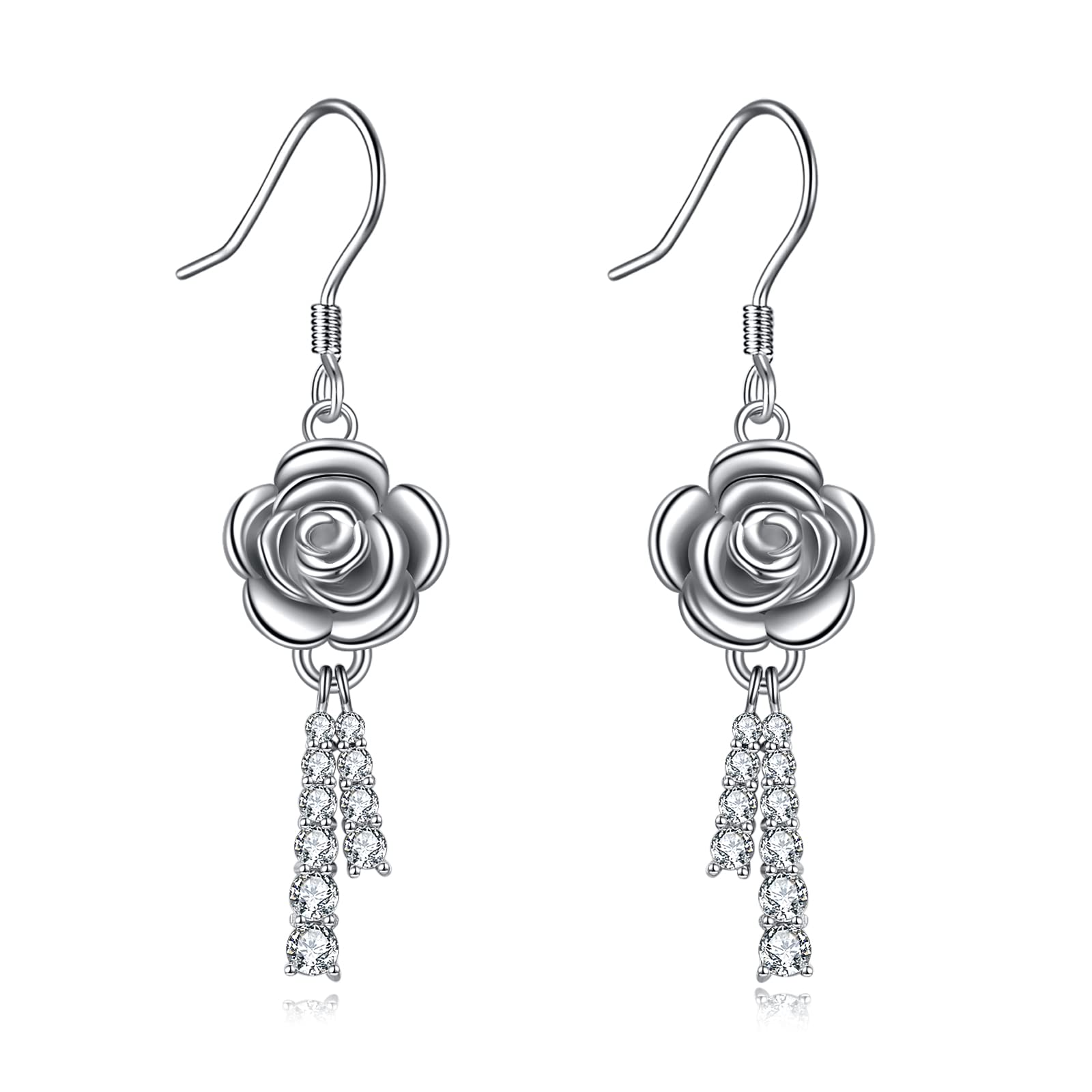 925 Sterling Silver Rose Flower Dangle Earrings for Women | Elegant Floral Jewelry Gift for Birthday, Anniversary & Special Occasions | Perfect for Weddings, Date Nights & Formal Events