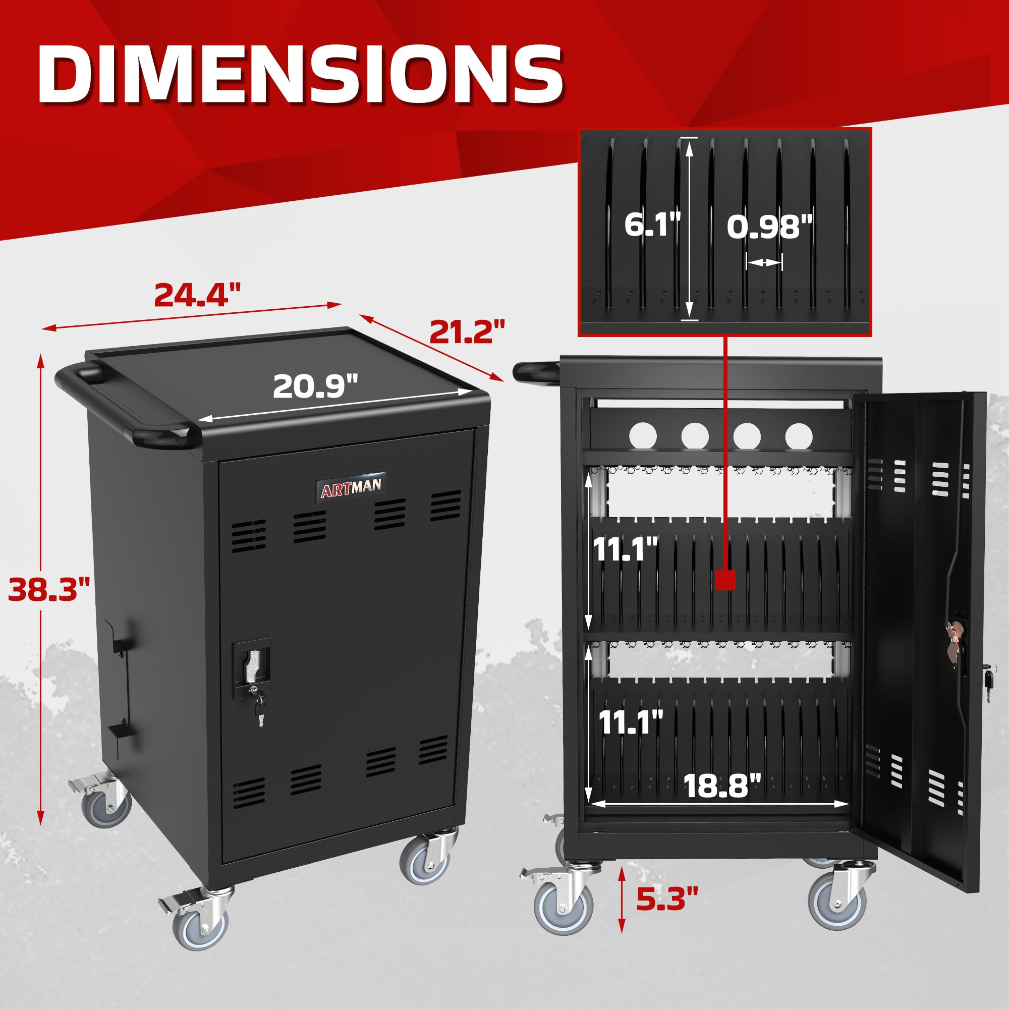 32-Port Mobile Charging Station with Lockable Wheels - 16