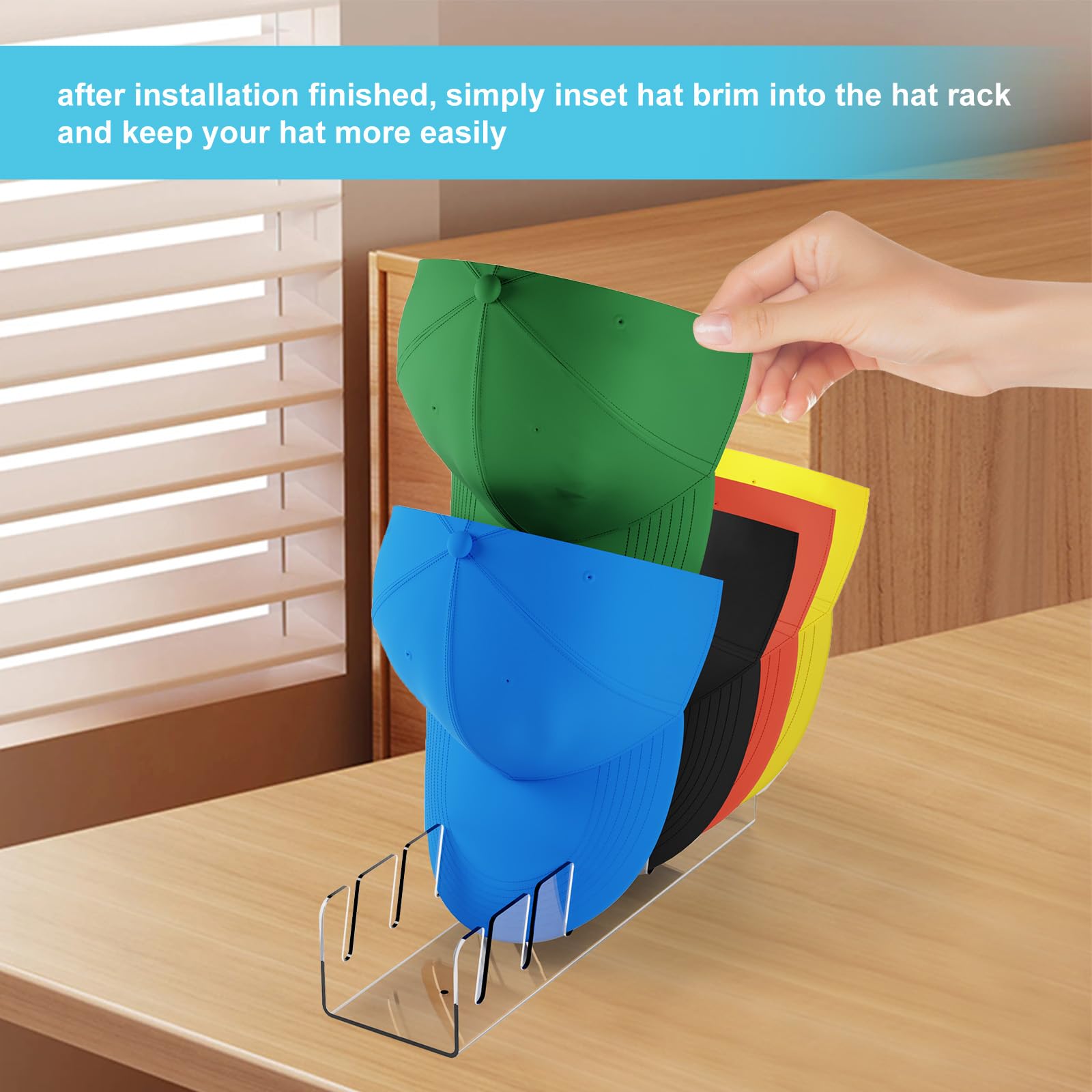 2-Pack Acrylic Hat Organizer Stand - No Installation Needed, Holds 14 Baseball Caps - Perfect for Display & Storage in Bedroom, Closet, Office & Dresser - Ideal for Caps Collection & Home Organization