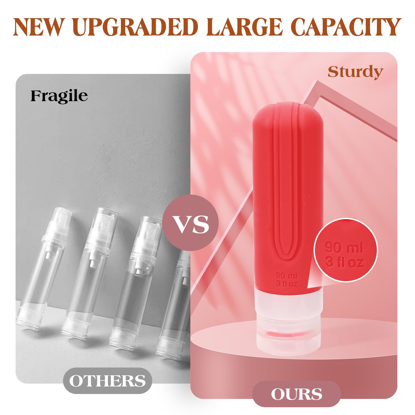 5 Pack TSA Approved Leak Proof Silicone Travel Bottles (3oz) - Refillable Toiletry Containers for Shampoo, Conditioner & Cosmetics | Perfect for Air Travel, Gym & Vacation Essentials