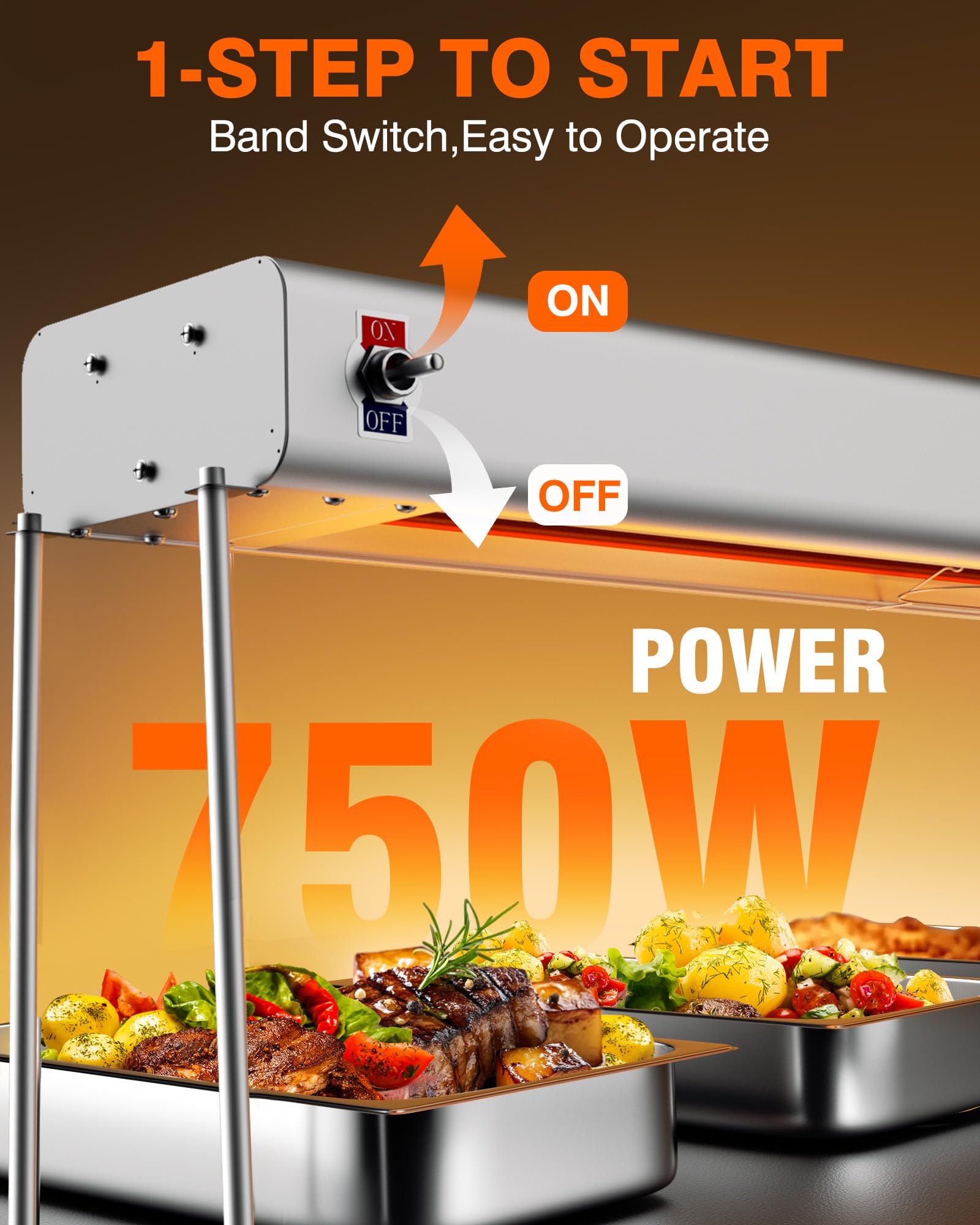 Commercial Food Heat Lamp - 35 Inch Adjustable 86-176°F (30-80°C) Aluminum Hanging Warmer for Restaurants, Buffets & Catering | 750W Electric Heater for Keeping Food Warm in Kitchens, Serving Areas & Events