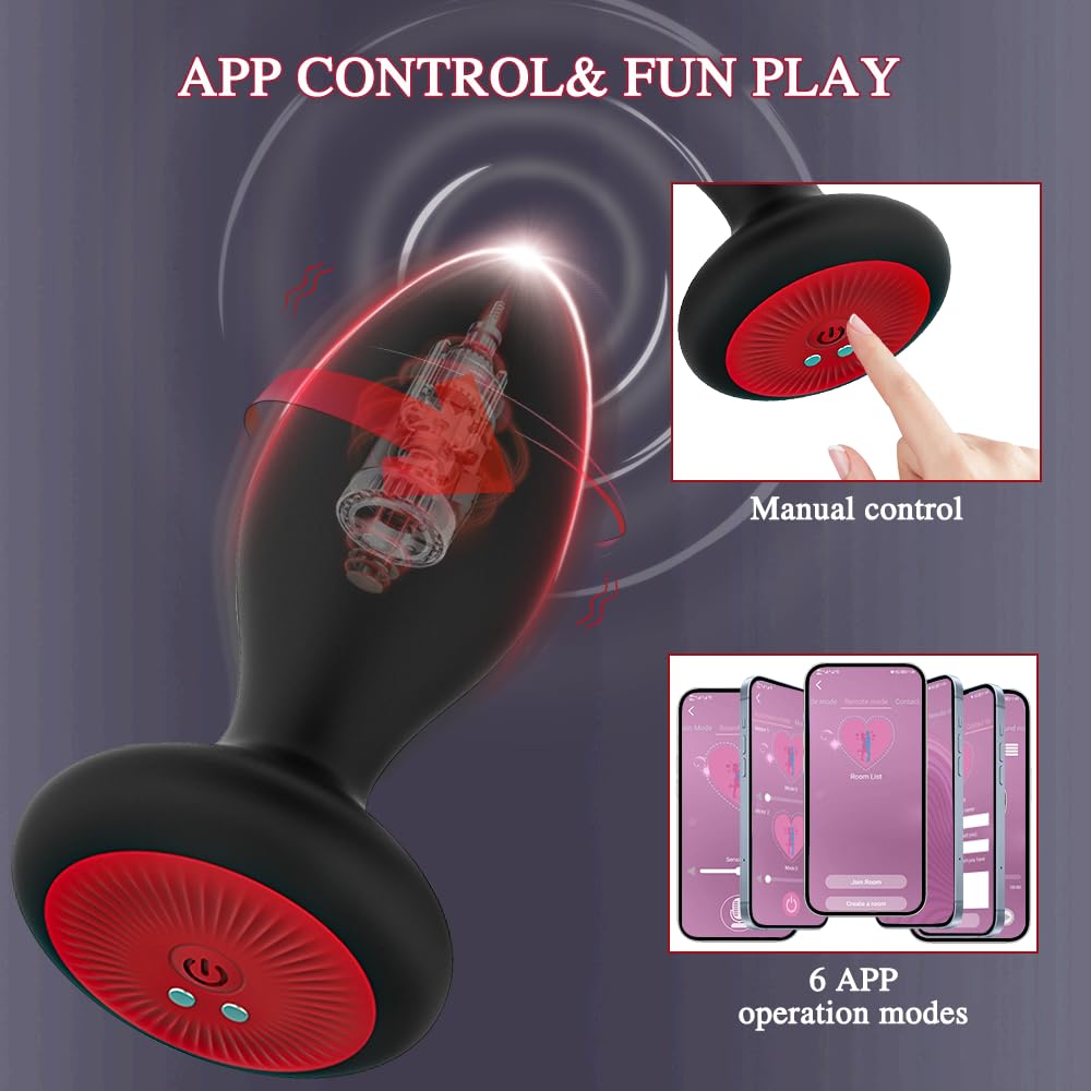 **Vibrating Anal Plug with App Control - 10 Vibration & 6 Rotation Modes, Prostate Massager for Men & Women, Couples Play - Perfect for Solo Pleasure, Couples Fun & BDSM Exploration**