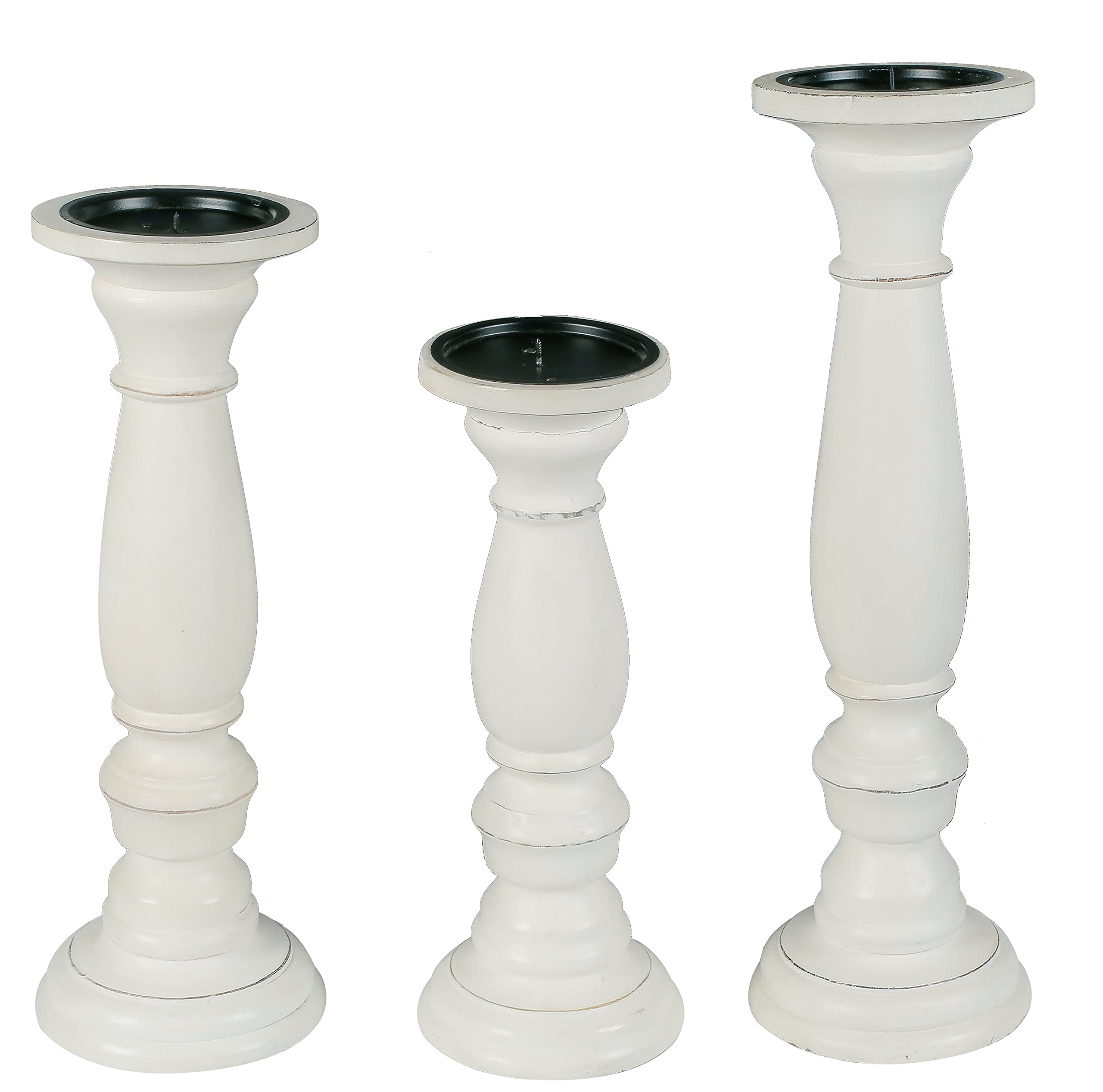 Wooden Candle Holder Stand Set of 3 - 16,14,12 Inch White Country Style Candelabra for Wedding Unity Ceremony, Party Decor & Home Spa Relaxation | Rustic Home Decor & Thoughtful Gift Idea