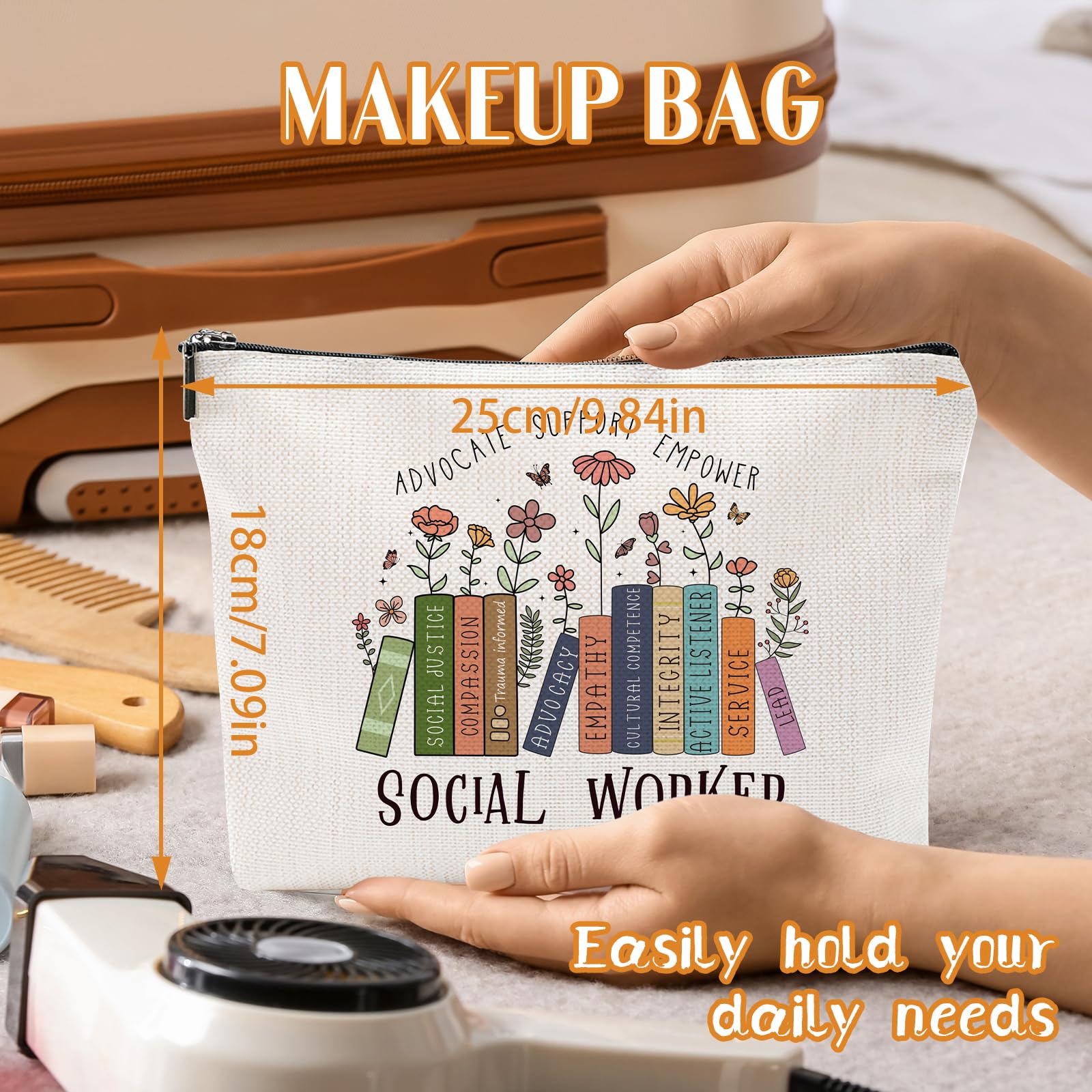 Social Worker Makeup Bags - Gifts for Social Workers, Cosmetic Bags for Women & Girls | Advocate Support Empower Thank You Gift | Perfect for Daily Use, Travel & Professional Settings