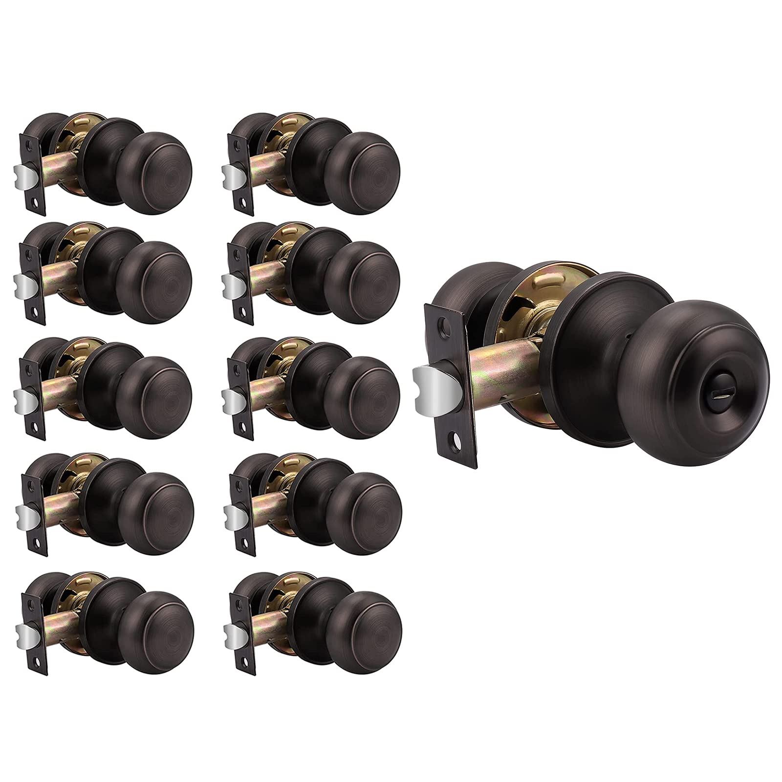 10 Pack Passage Door Knobs + 1 Privacy Door Knob Set - Oil Rubbed Bronze Interior Round Knobs for Hall, Closet, Bath & Bedroom Doors | Durable Hardware for Home, Office & Commercial Spaces