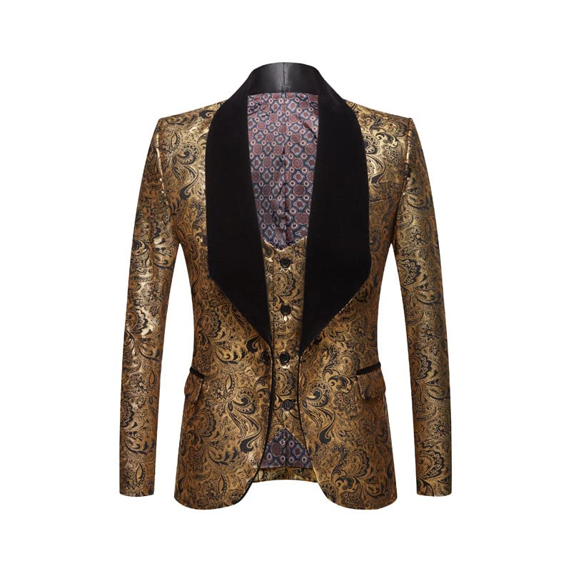Stylish Men's Jacquard Flower Tuxedo Blazer & Vest Set - Elegant Paisley Pattern Formal Wear for Weddings, Parties & Business Events