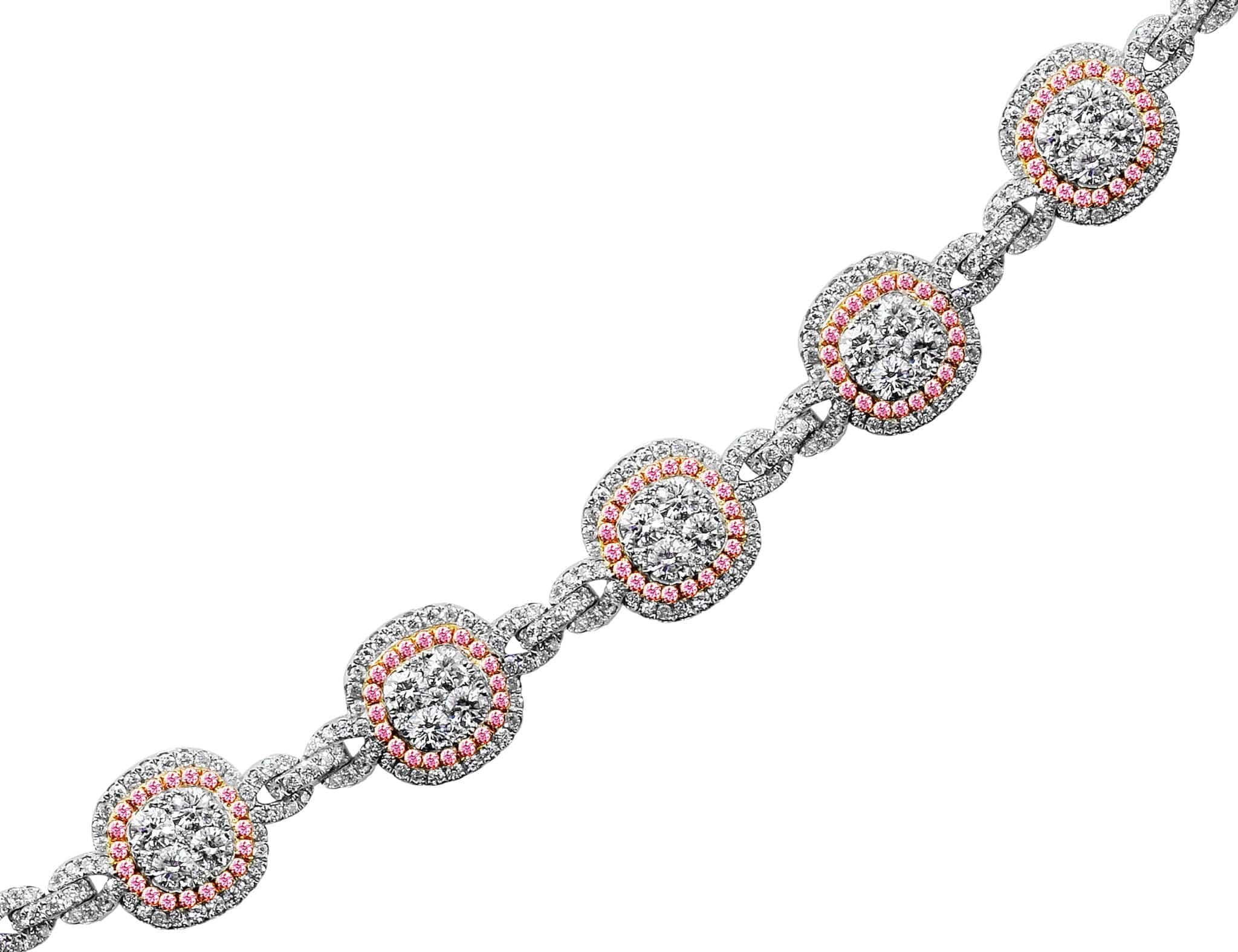 18K White Gold White & Pink Diamond Bracelet for Women - Elegant Tennis Bracelet for Wedding, Anniversary & Special Occasions