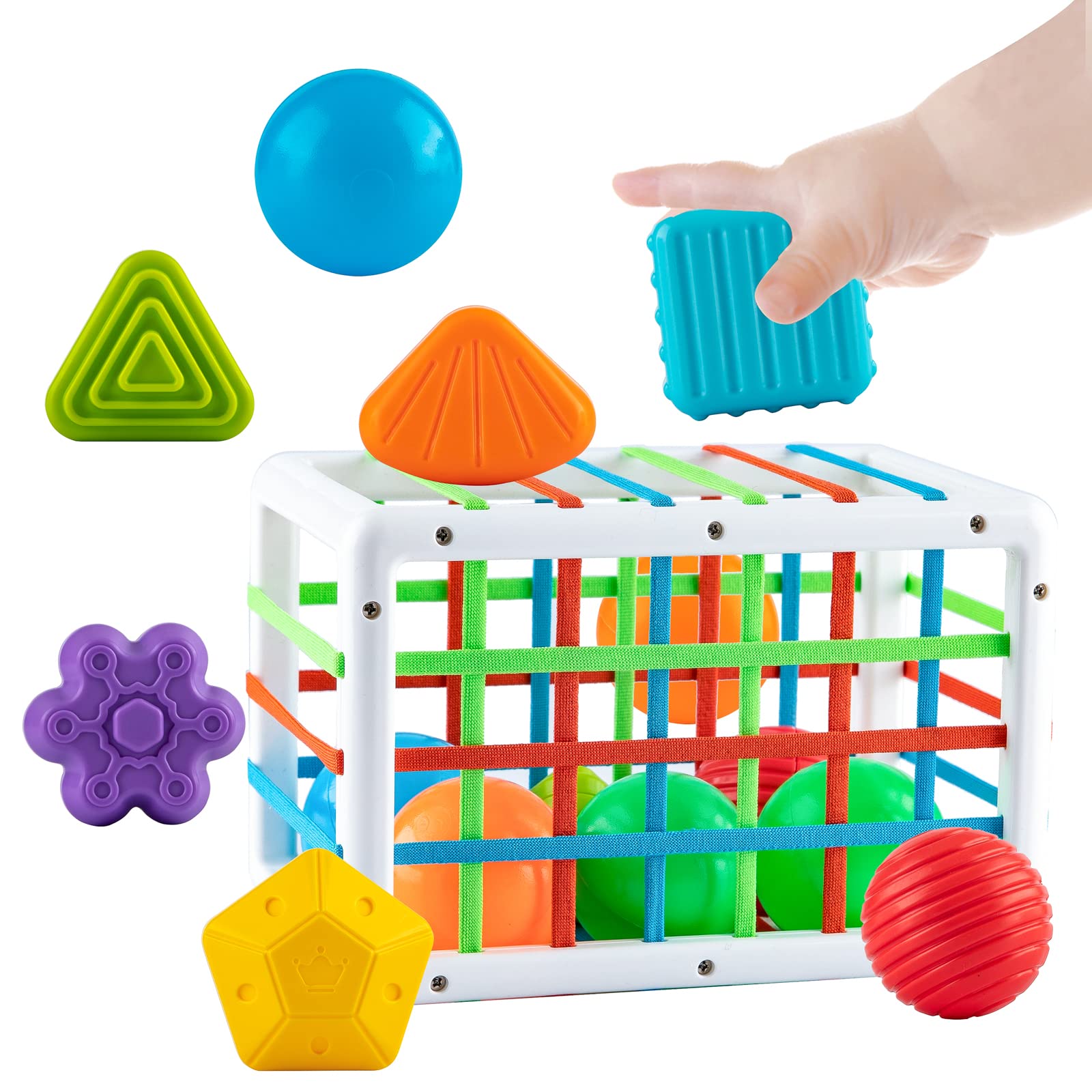 **YAPIGO Baby Sensory Bin Shape Sorting Toys - Montessori Learning Toys for 1 2 3 Year Olds, 12pcs with Elastic Bands - Early Education & Toddler Developmental Gifts - Perfect for Playtime, Sensory Exploration & Fine Motor Skills**