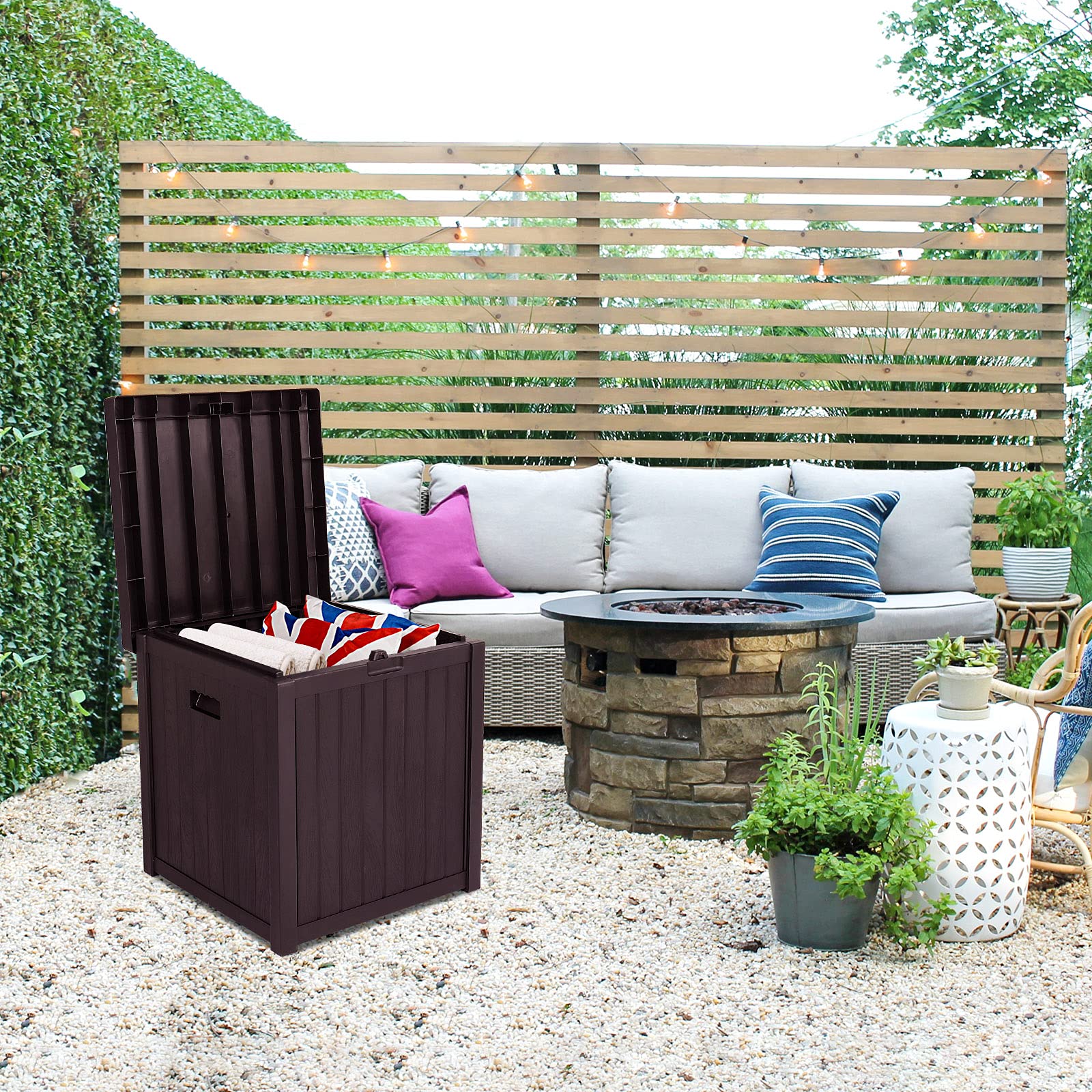 51 Gallon Waterproof Deck Box with Lock - Outdoor Storage Container & Seat for Patio Cushions, Gardening Tools - Ideal for Patio, Garage, Yard Storage (Brown) - Perfect for Organizing Outdoor Spaces and Storing Seasonal Items