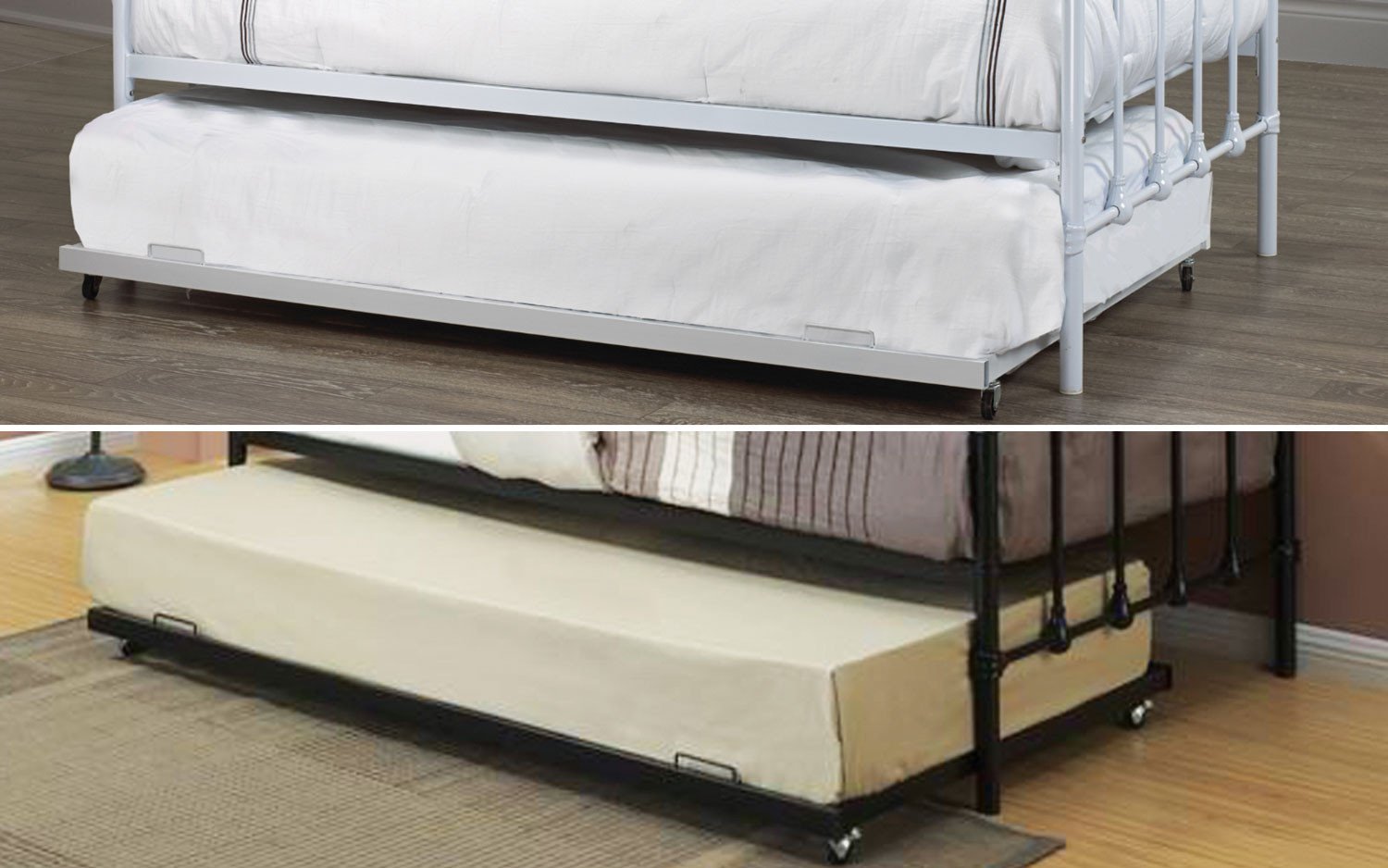 Modern Black Metal Platform Day Bed with Gold Accents - Trundle Option for Guest Room, Dorm, or Small Space