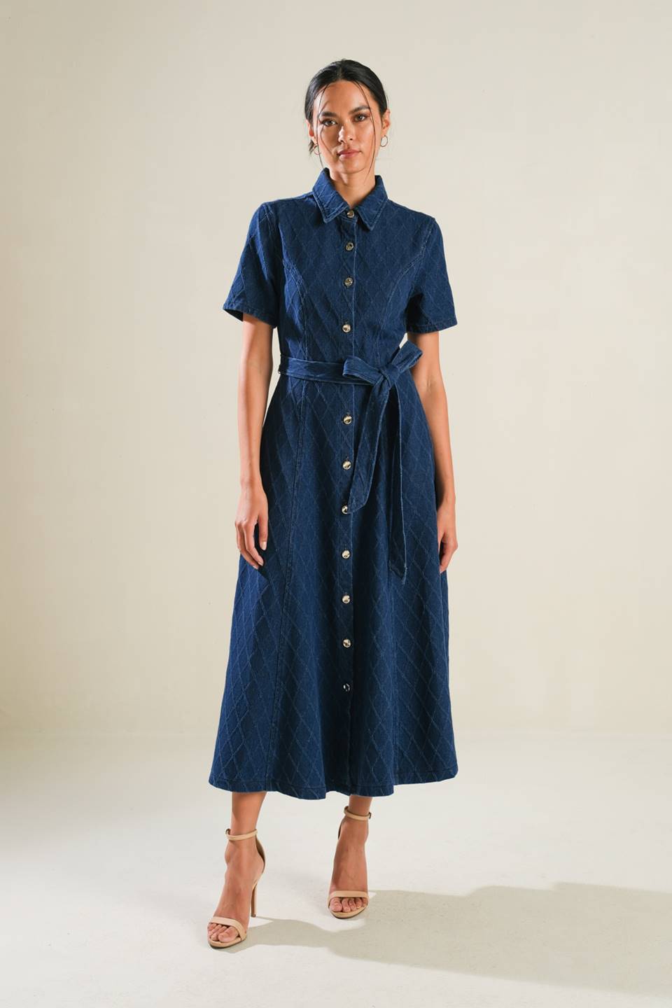 Confident Strides Textured Denim Midi Shirt Dress for Women | Casual Office Wear & Spring Outfits