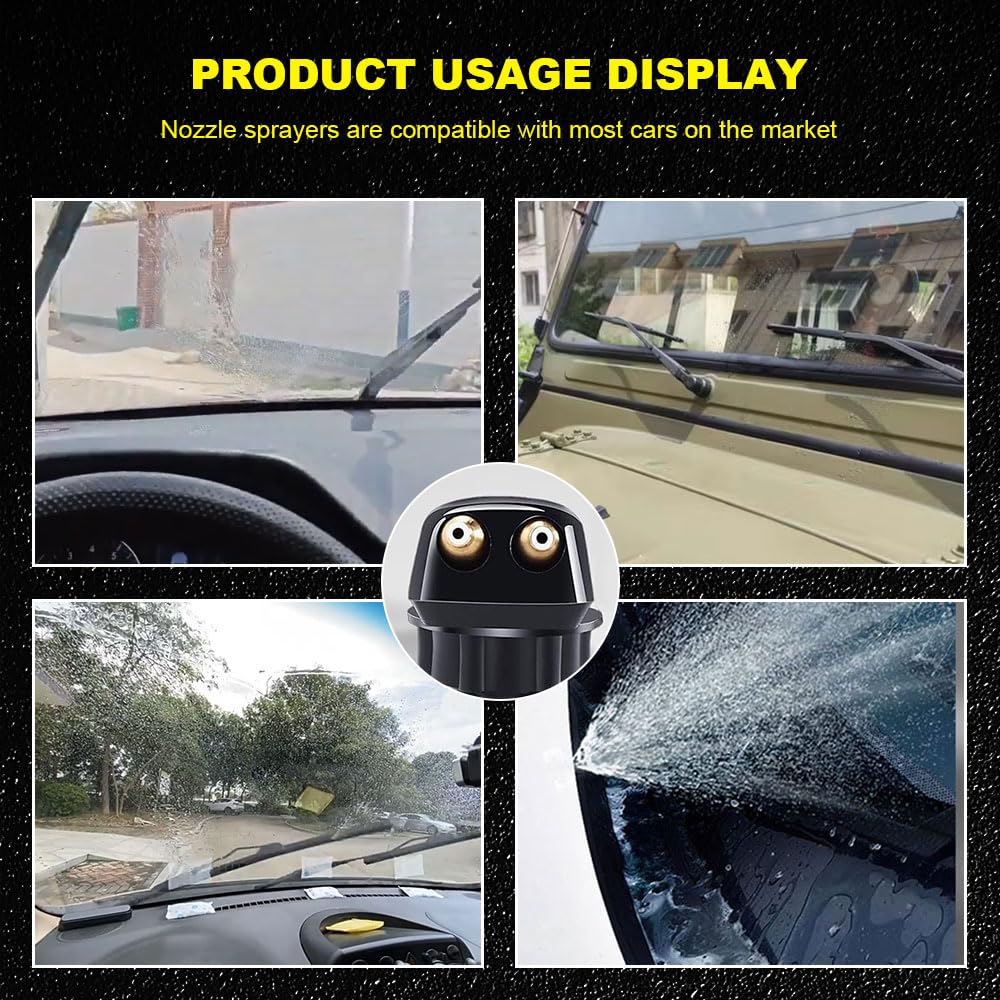 2-Pack Universal Windshield Washer Nozzles with Fluid Hose - Car Wiper Spray Nozzle Replacement Kit for Most Vehicles - Perfect for DIY Car Maintenance & Winter Driving Safety