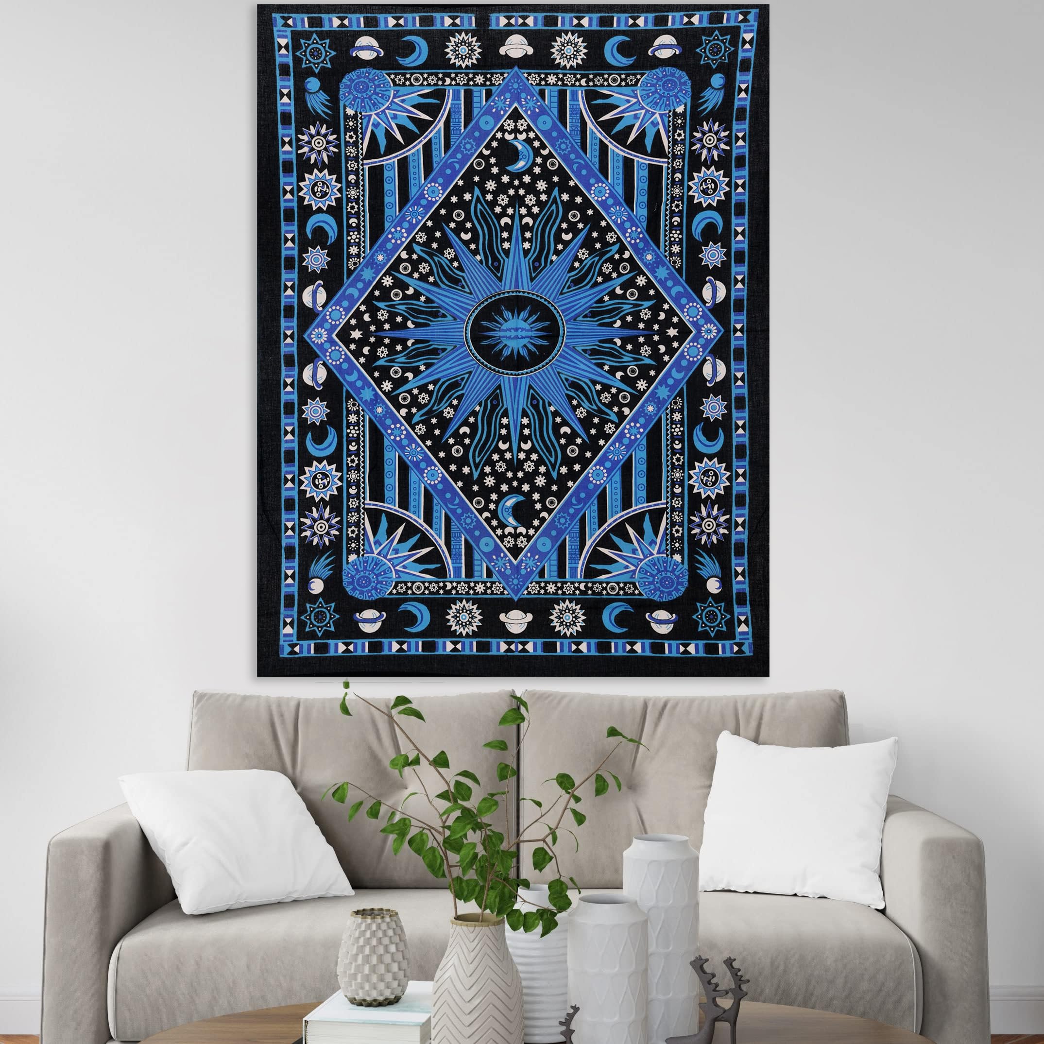 Celestial Tie Dye Wall Hanging - Moon Star Boho Tapestry for Bedroom & Dorm Decor