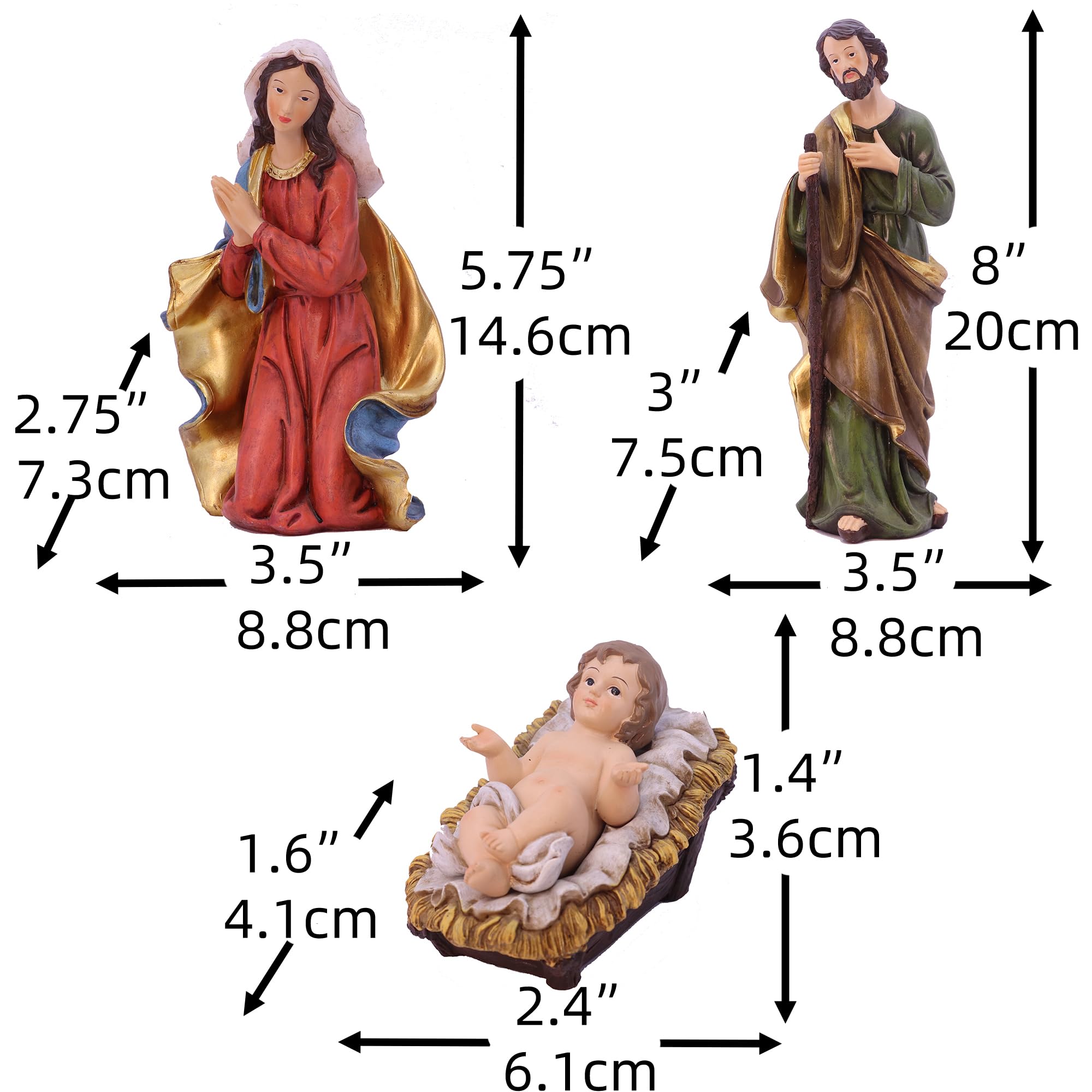 Zayton Nativity Set - 11 Piece 8 Inch Christmas Scene Figurines with Jesus, Manger & Holy Family - Perfect for Indoor Home Decor, Church Display & Holiday Gift Giving