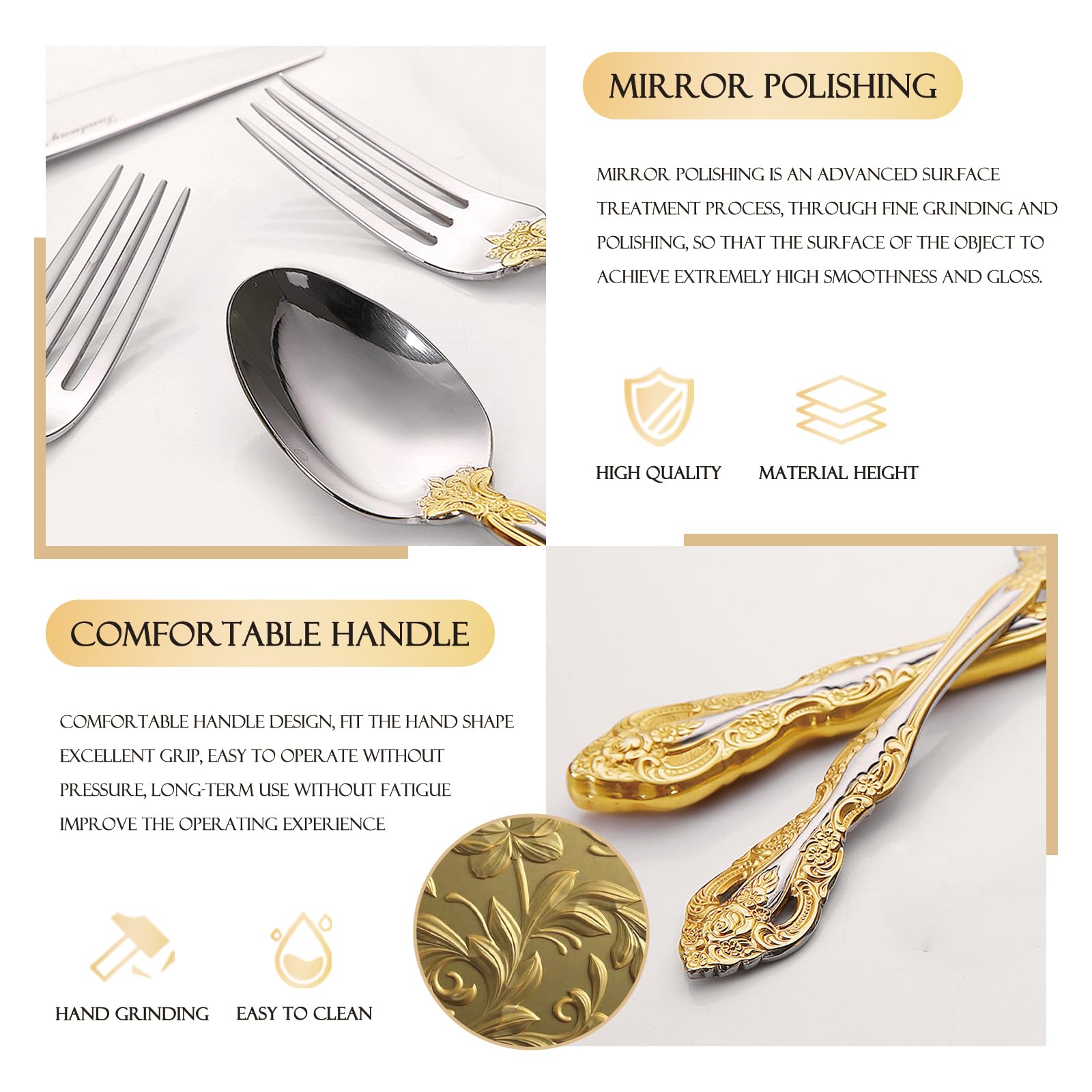 Premium Michelangelo Silverware Set for 2 - 18/10 Stainless Steel Flatware Cutlery Set (10-Piece, Gold Finish) - Elegant Dining Utensils for Couples, Dishwasher Safe - Perfect for Romantic Dinners, Anniversary Gifts & Special Occasions