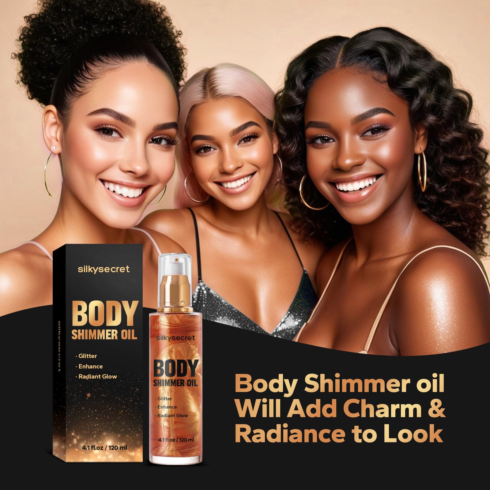 Long-Lasting Moisturizing Body Shimmer Oil (4.1 Fl Oz) - Glitter Glow Oil for Face & Body Makeup, Glistening Bronze Finish - Perfect for Parties, Beach Days & Special Occasions