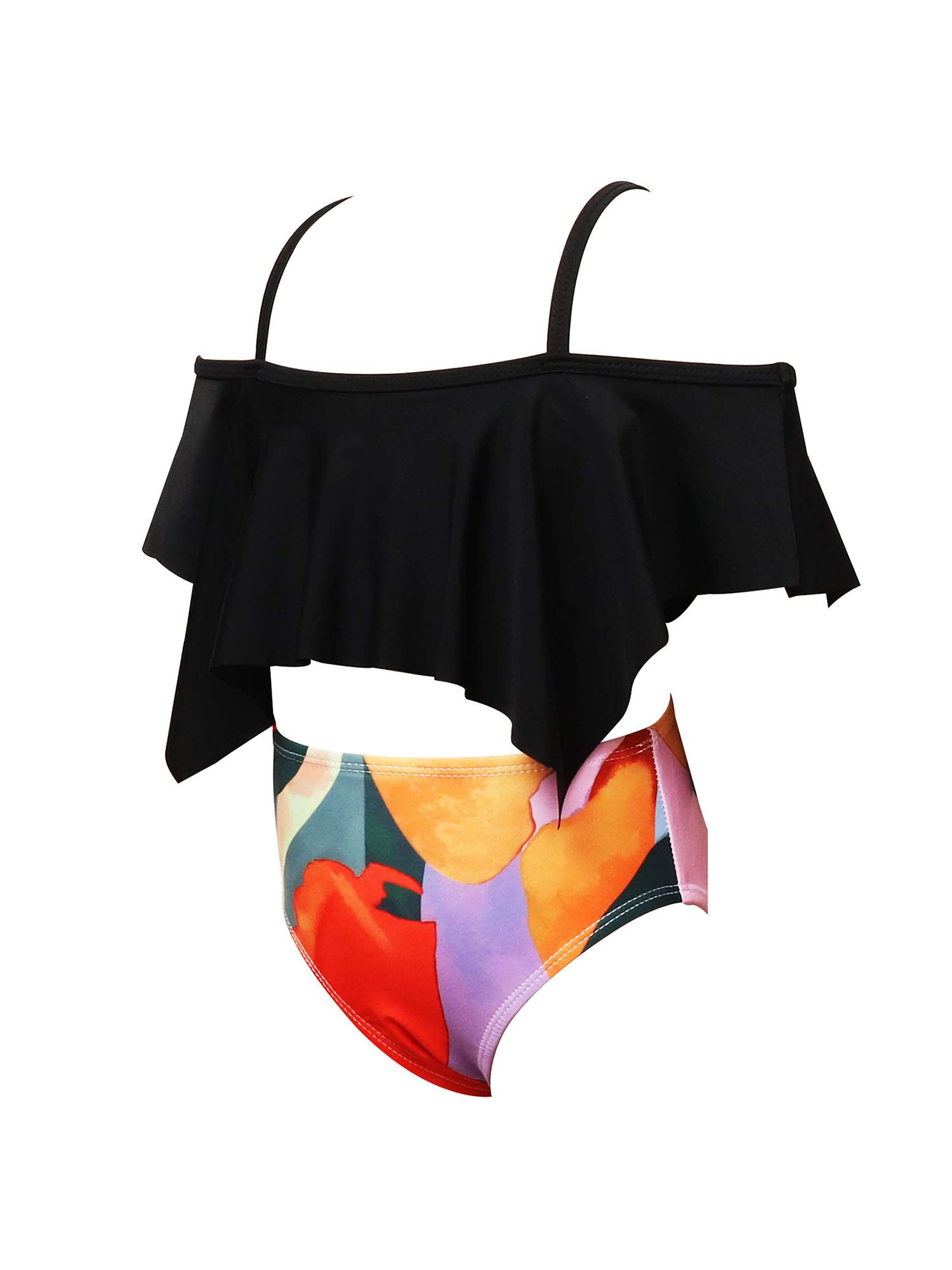 2-Piece Swimsuits for Women & Kids - Solid Bikini Top & Floral Panties | Beach & Pool Wear