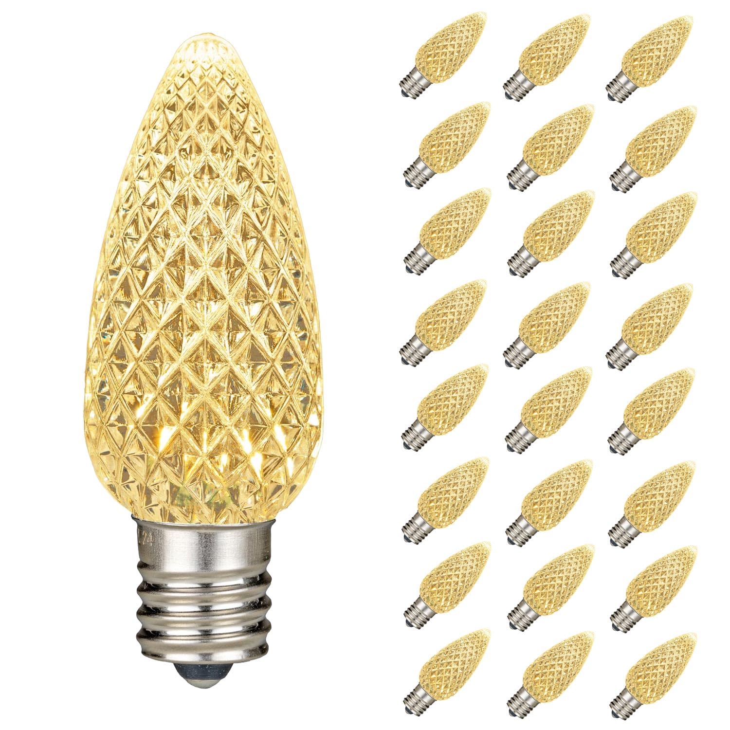 25 Pack C9 LED Christmas Lights Bulbs - Dimmable Faceted Outdoor Replacement Bulbs, Warm White E17 Base, 0.5W - Perfect for Holiday Decorations, Porch Lighting & Festive Home Displays