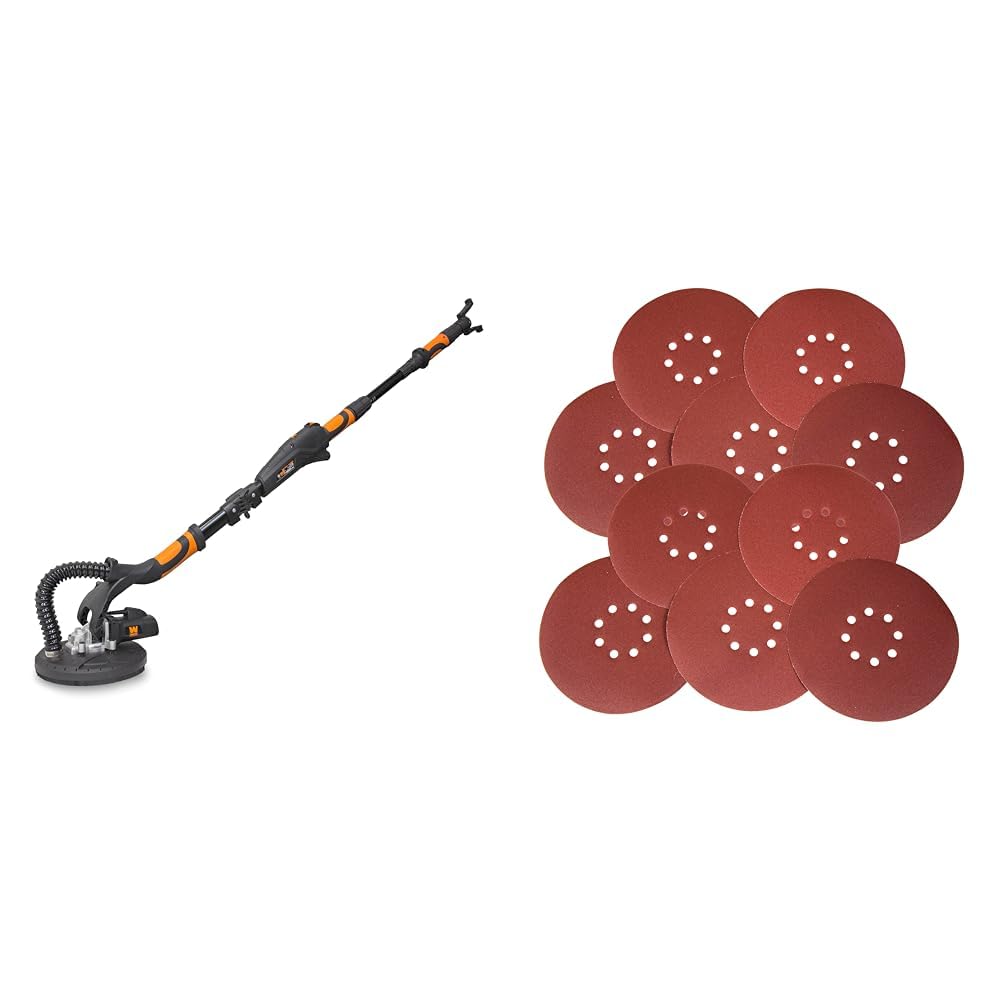 WEN 6369 5 Amp Variable Speed Drywall Sander with 15' Hose & 6369SP150 150-Grit Hook and Loop 9-Inch Sandpaper (10-Pack) – Perfect for Drywall Repair, Home Renovation, and Professional Construction Projects