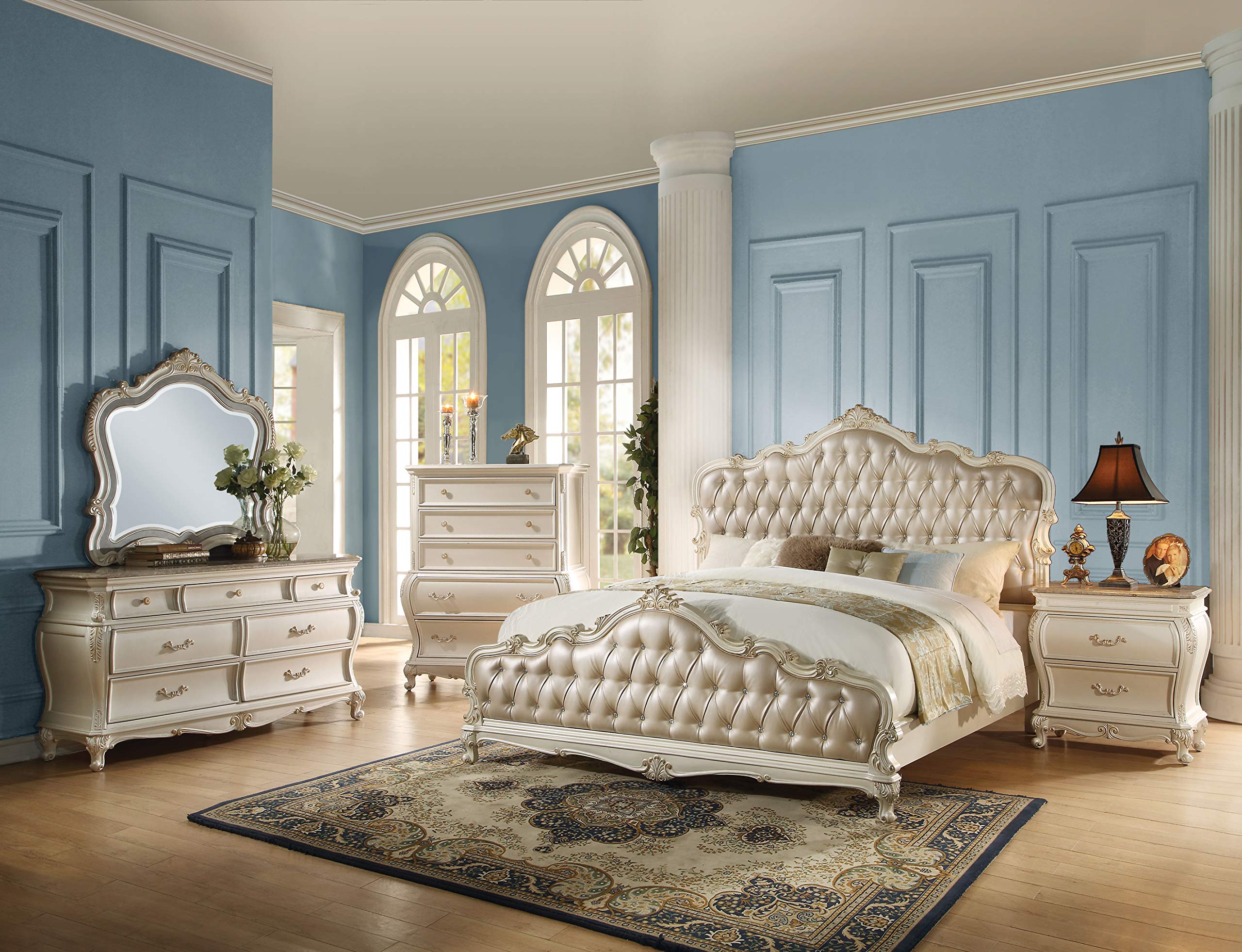 ACME Chantelle Dresser with Granite Top - 23545 - Pearl White - Elegant Bedroom Furniture for Home Decor & Storage