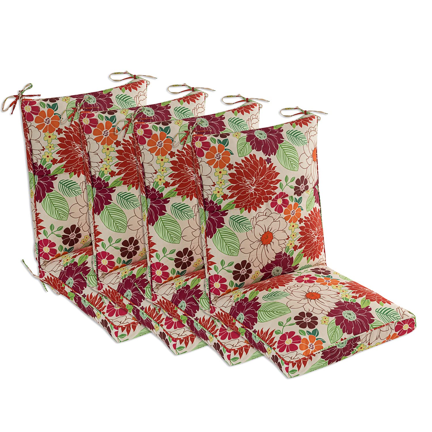 Premium Set of 4 Outdoor Dining Chair Cushions - 44x21x4.5 Inch Waterproof Patio Seat Cushions with Zipper Closure & Single Welt Design - Perfect for Garden, Poolside, and Backyard Furniture - Blooming Fiesta Pattern