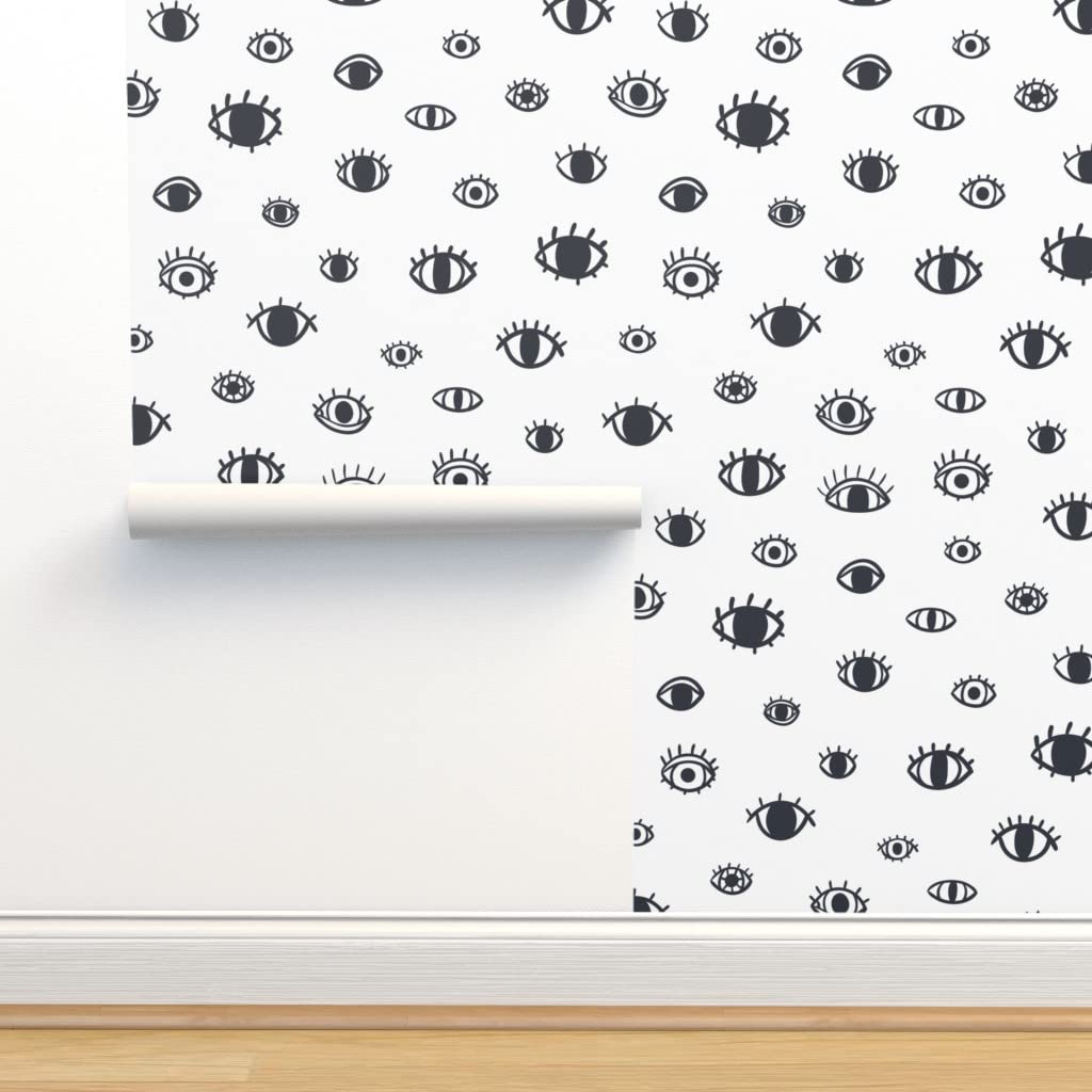 Peel & Stick Removable Wallpaper 9ft x 2ft - Cartoon Eyes Doodle Face Design for Kids & Hipster Rooms | Spoonflower Custom Wallpaper | Perfect for Nursery, Bedroom & Home Office Decor