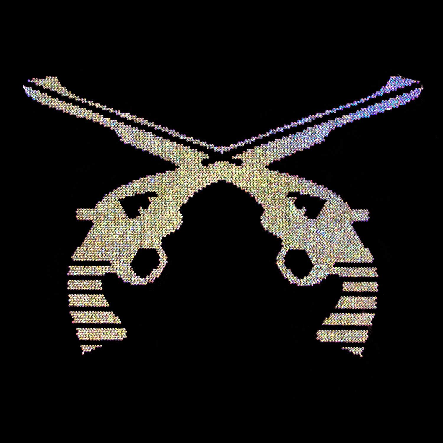 AB Crystal Guns Iron-on Rhinestone Design - DIY Rhinestone Transfer for T-Shirts, Jackets & Denim - Perfect for Biker, Rocker & Hip-Hop Fashion Styles