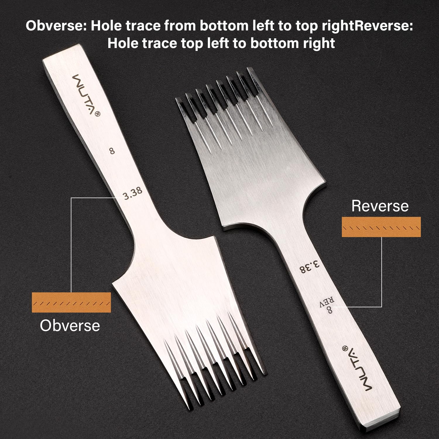 Premium WUTA Leather Chisel - All-Polished Die-Steel French Style Pricking Iron (3.85mm, 8 Teeth) - Sharp Leather Punching Tool for Leathercraft, DIY Projects & Shoe/Bag Repair - Perfect for Saddlery, Bookbinding & Handmade Leather Goods