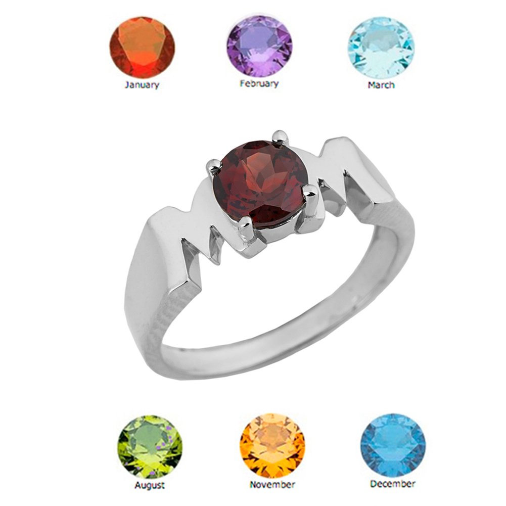 14k White Gold Personalized Mom Ring with Genuine Gemstone - Elegant Mother's Jewelry Gift for Birthday, Anniversary & Special Occasions
