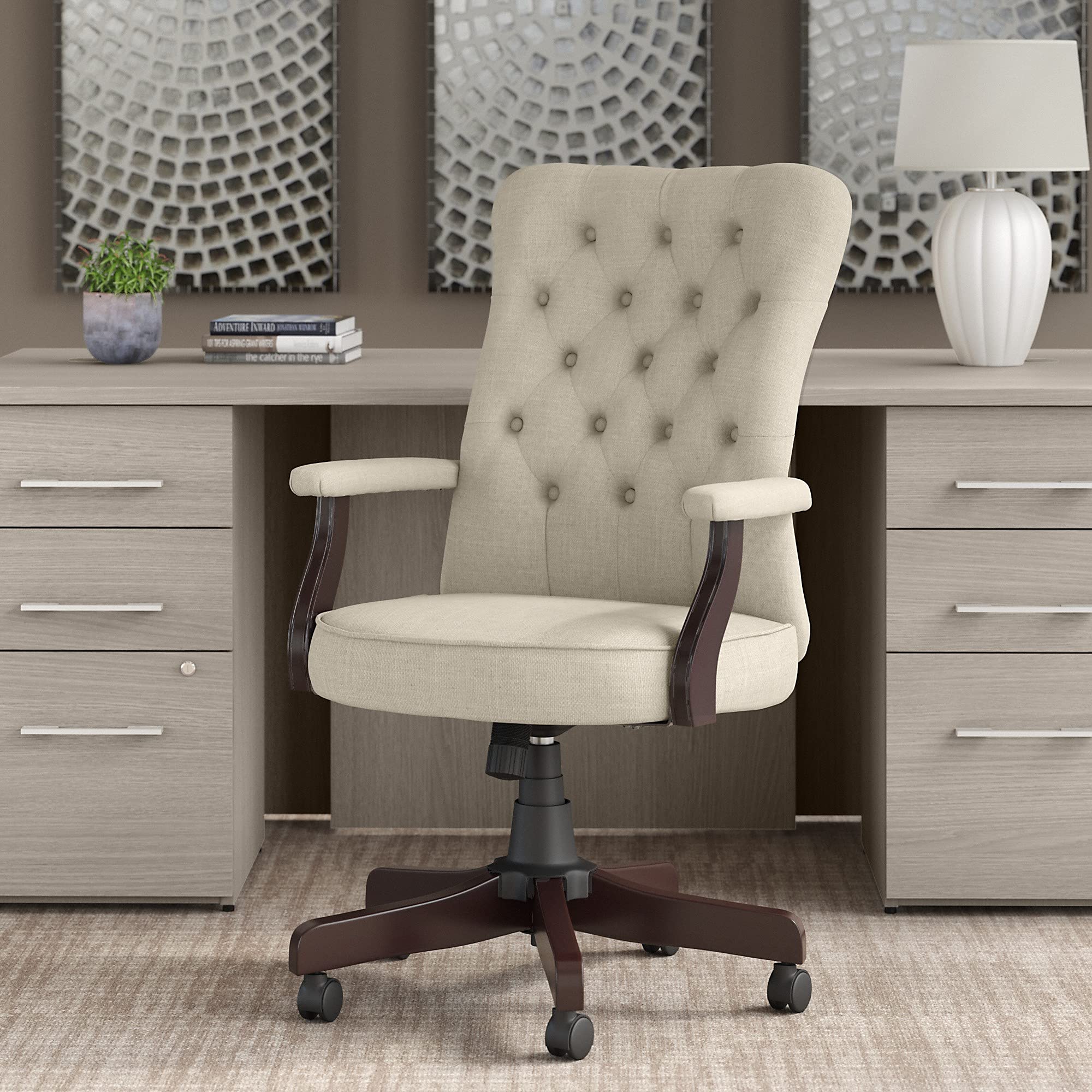 Bush Business Furniture Arden Lane High Back Tufted Office Chair with Arms in Cream Fabric - Ergonomic Computer Desk Chair for Home Office & Professional Workspace | Perfect for Long Hours of Sitting, Video Conferences & Productivity