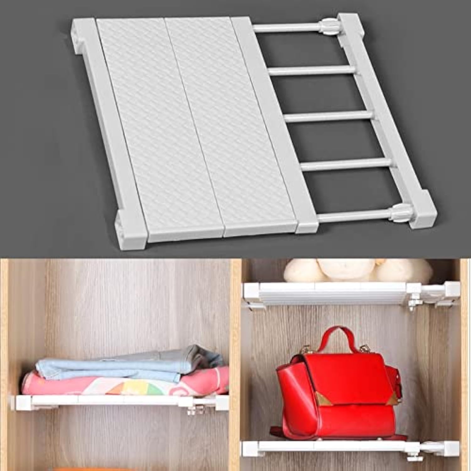Space Saving Adjustable Wall Mounted Shelf Organizer - White Closet Storage, Kitchen Rack, Wardrobe Cabinet Holder (11.41-15.75