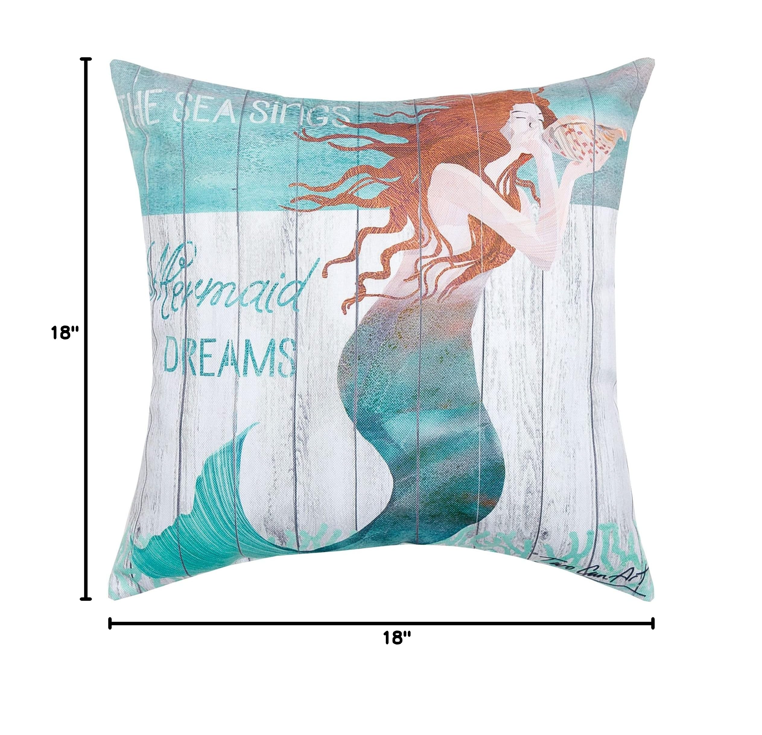 Premium 18x18 Inch Blue Mermaid Dreams Coastal Throw Pillow - Tropical Beach Decor for Indoor & Outdoor Use - Perfect for Patio, Porch, Living Room & Bedroom Accent