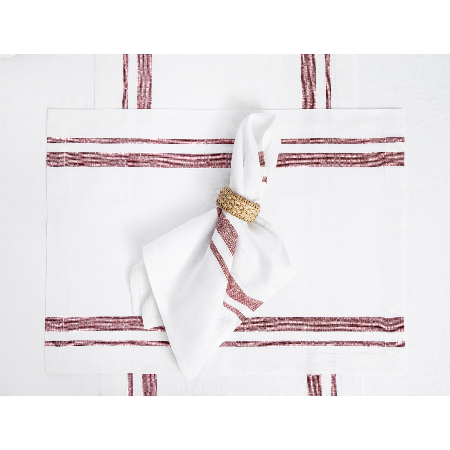 Solino Home 100% Pure Linen Dinner Napkins Set of 4 - 20x20 Inch French Stripe Burgundy & White Cloth Napkins for Spring, Easter, Mothers Day - Handcrafted, Machine Washable - Perfect for Dinner Parties, Wedding Decor, and Holiday Table Settings