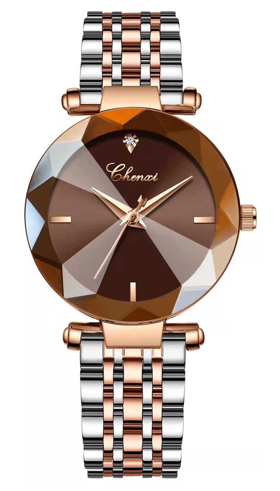 Elegant Women's Analog Quartz Watch with 3D Dial & Rose Gold Mesh Strap - Perfect for Office, Party & Everyday Wear (Brown)
