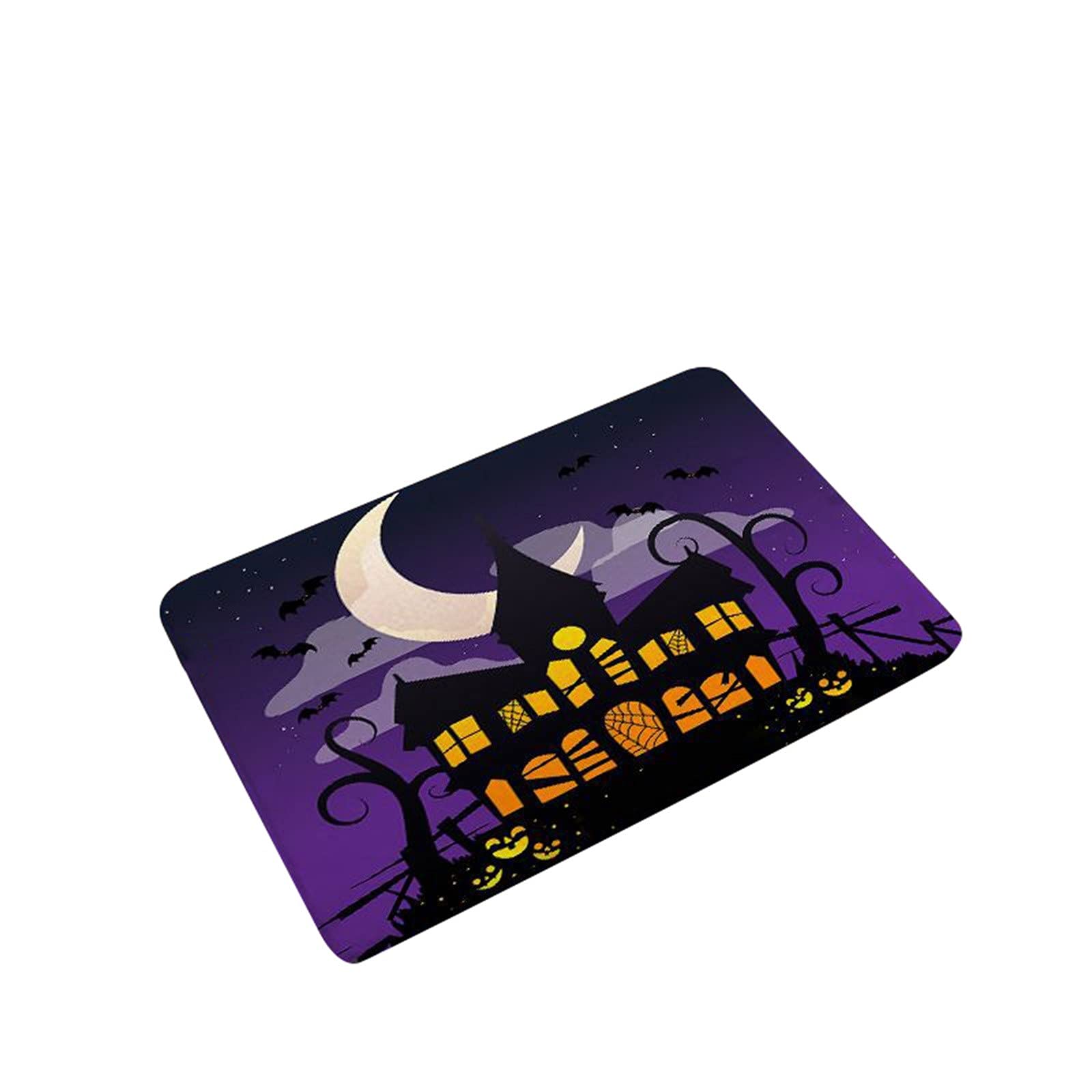 Halloween Welcome Mat - Indoor/Outdoor Non-Slip Doormat 50x80cm Brown Plaid Design - Perfect for Front Door Decor, Porch, and Patio Use