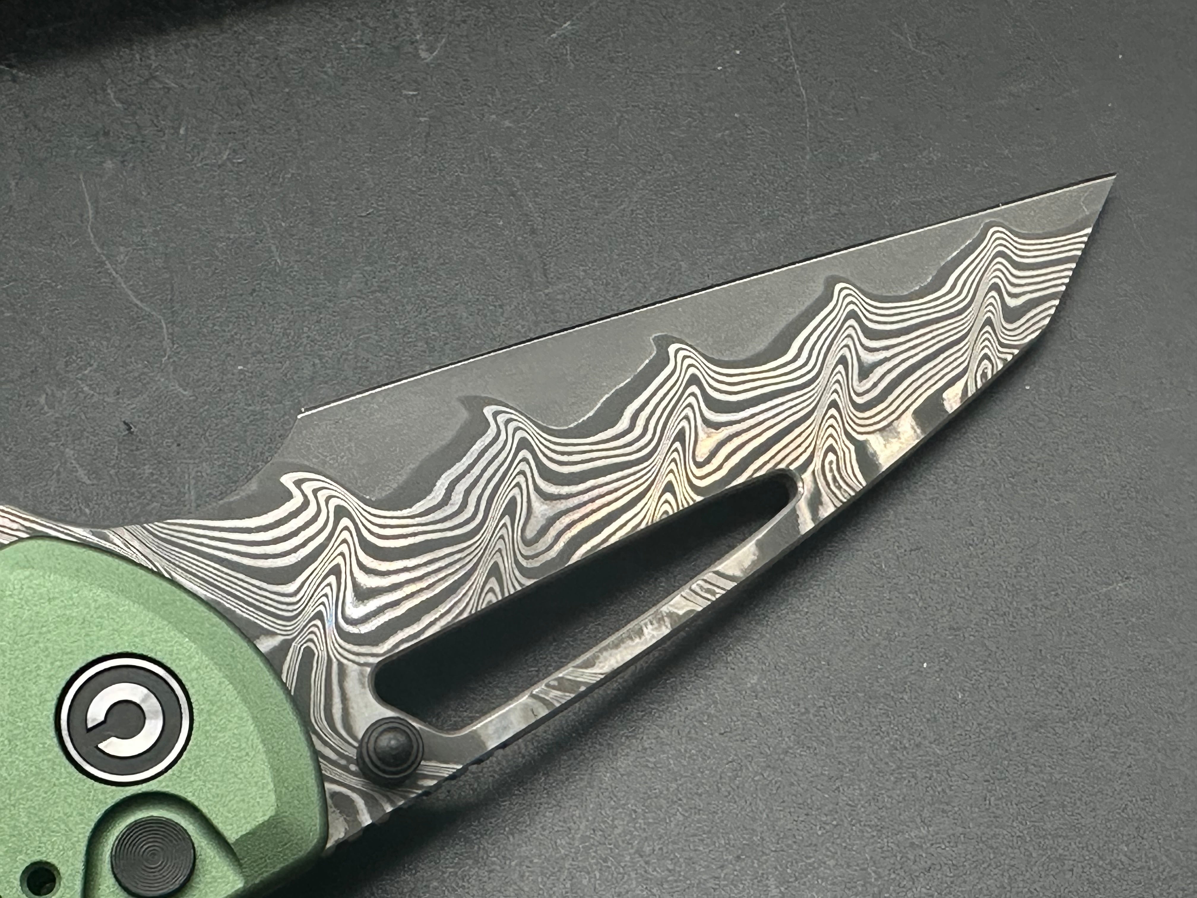 CIVIVI SENTINEL STRIKE Folding Knife - Green Aluminum Handle, Black Damascus Steel Blade, Reverse Tanto Design - Perfect for EDC, Outdoor Camping & Tactical Use