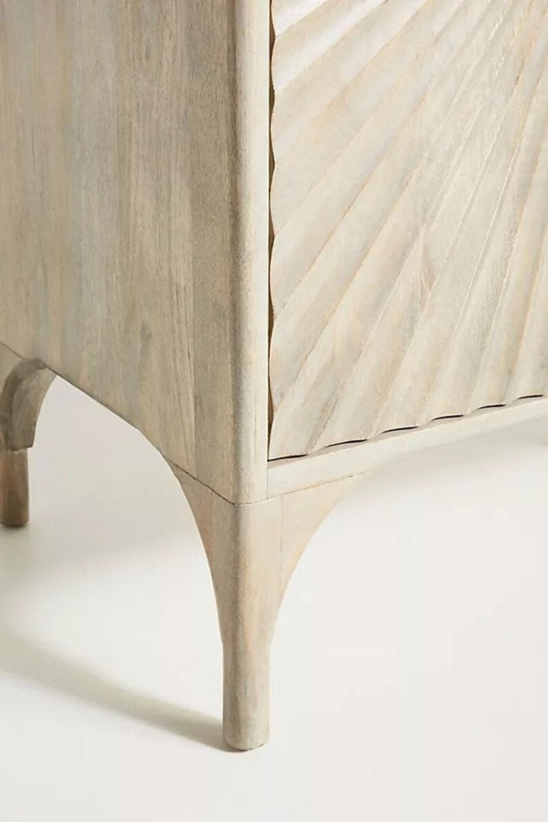 Hand Carved Daybreak Sideboard - Solid Wood Buffet Table in Modern Gray Finish | Perfect for Dining Room Storage, Living Room Display & Entryway Organization