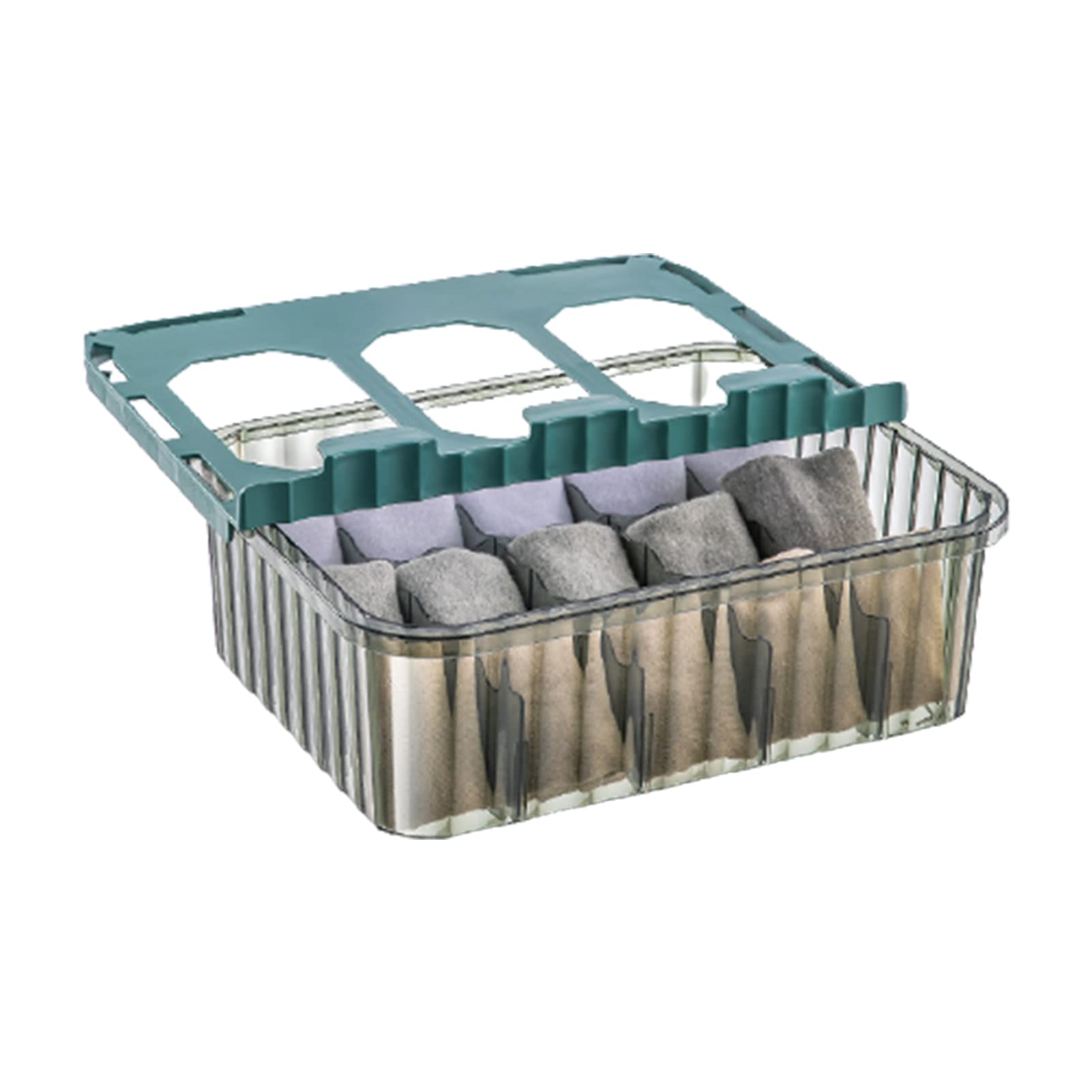 Galand Underwear Drawer Organizer with Lid - 15-Slot Closet Storage Box for Socks, Ties & Accessories | Dustproof, Punch-Free Design with Separate Grids | Perfect for Bedroom, Closet & Travel Organization (Atrovirens Green)
