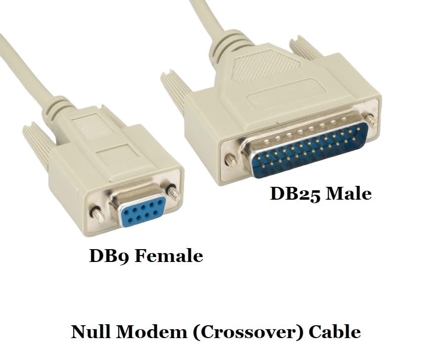 Shielded Null Modem Cable DB9 to DB25 Female to Male - 6/10/15/25 Feet Length Options - Durable Molded Beige Design for Serial Communication, Industrial Equipment & Legacy Device Connectivity