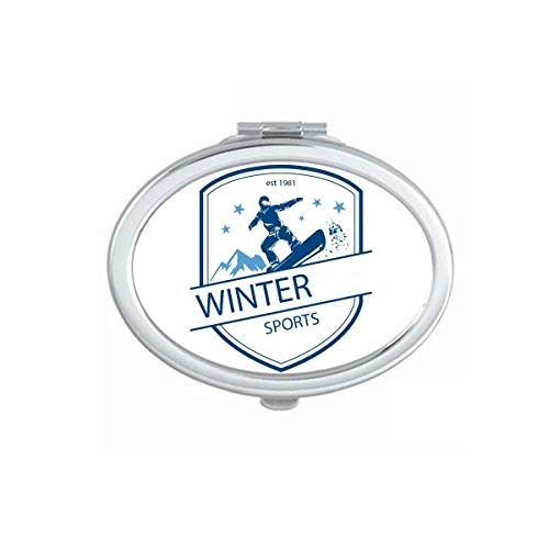 DIYthinker Portable Folding Double-Sided Mirror with Winter Sport Snow Mountain Illustration - Perfect for Travel, Makeup, and Outdoor Adventures