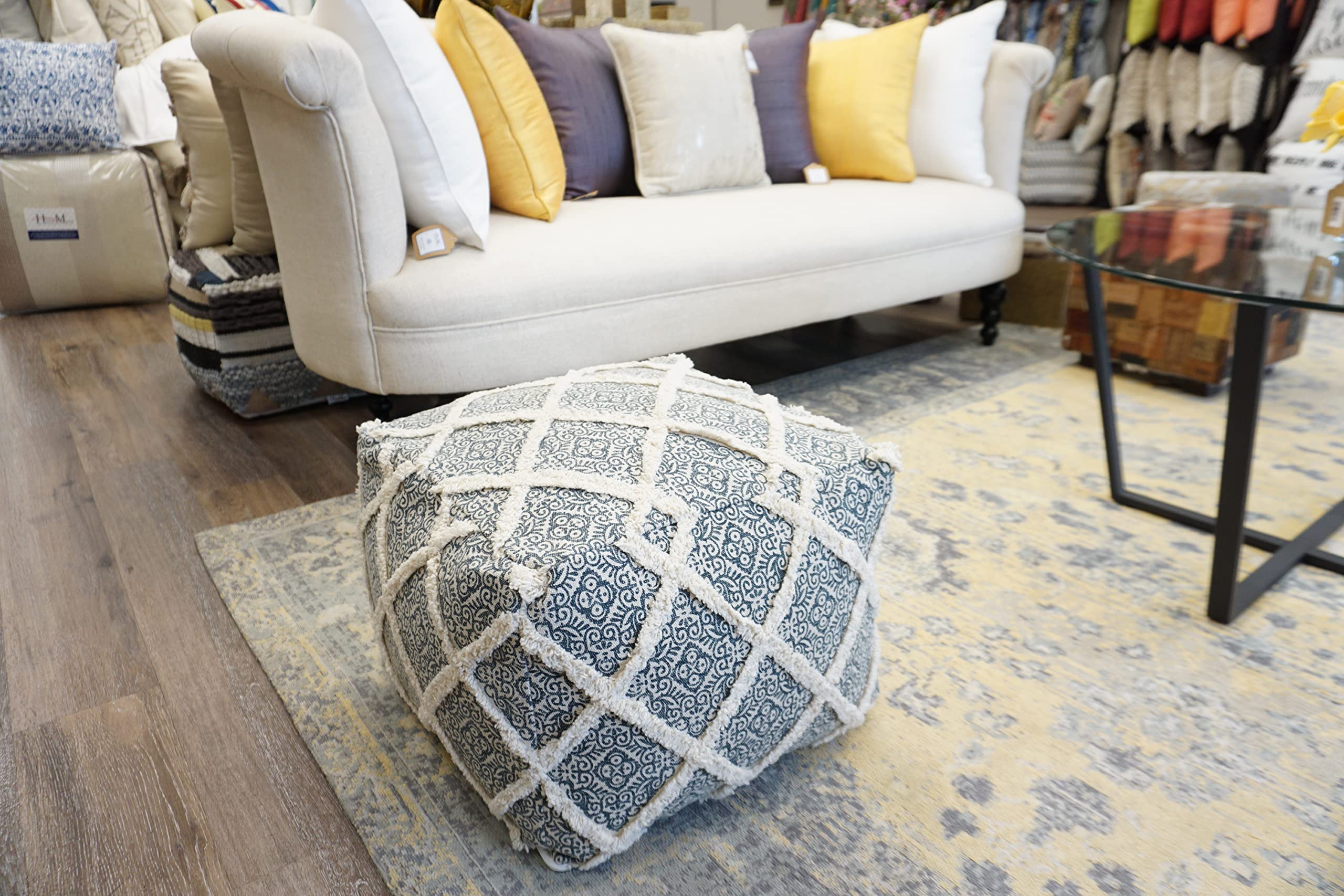 Home & Manor 16 Inch Wool Cotton Pouf Ottoman - Soft & Durable Footrest, Extra Seating for Living Room, Bedroom, or Nursery