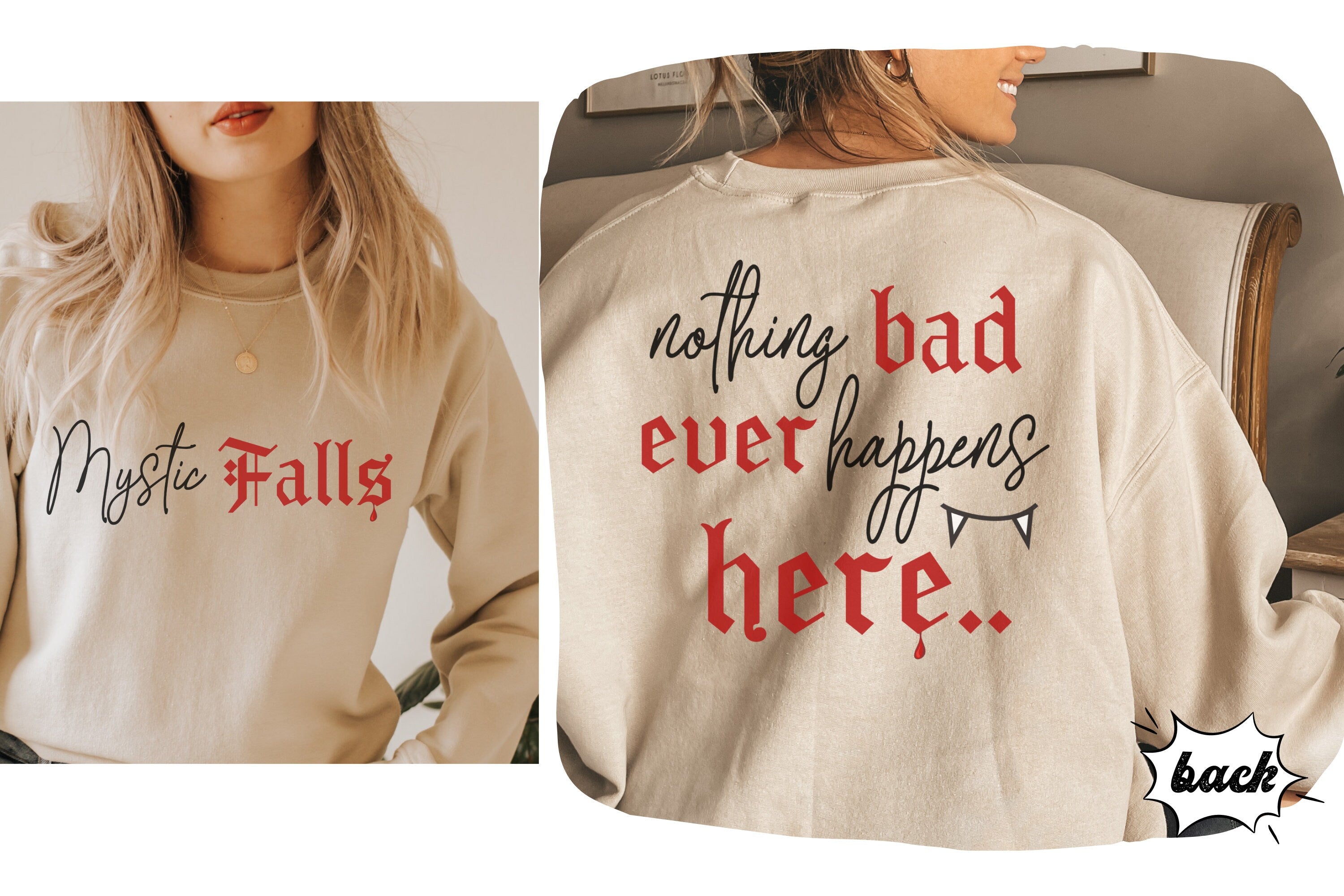 The Vampire Diaries TVD Mystic Falls Crewneck Sweatshirt | Salvatore Brothers Hoodie | Official TVD Merch | Perfect Fan Gift for Vampire Diaries Lovers | Great for Cosplay, Halloween, and TV Show Themed Parties