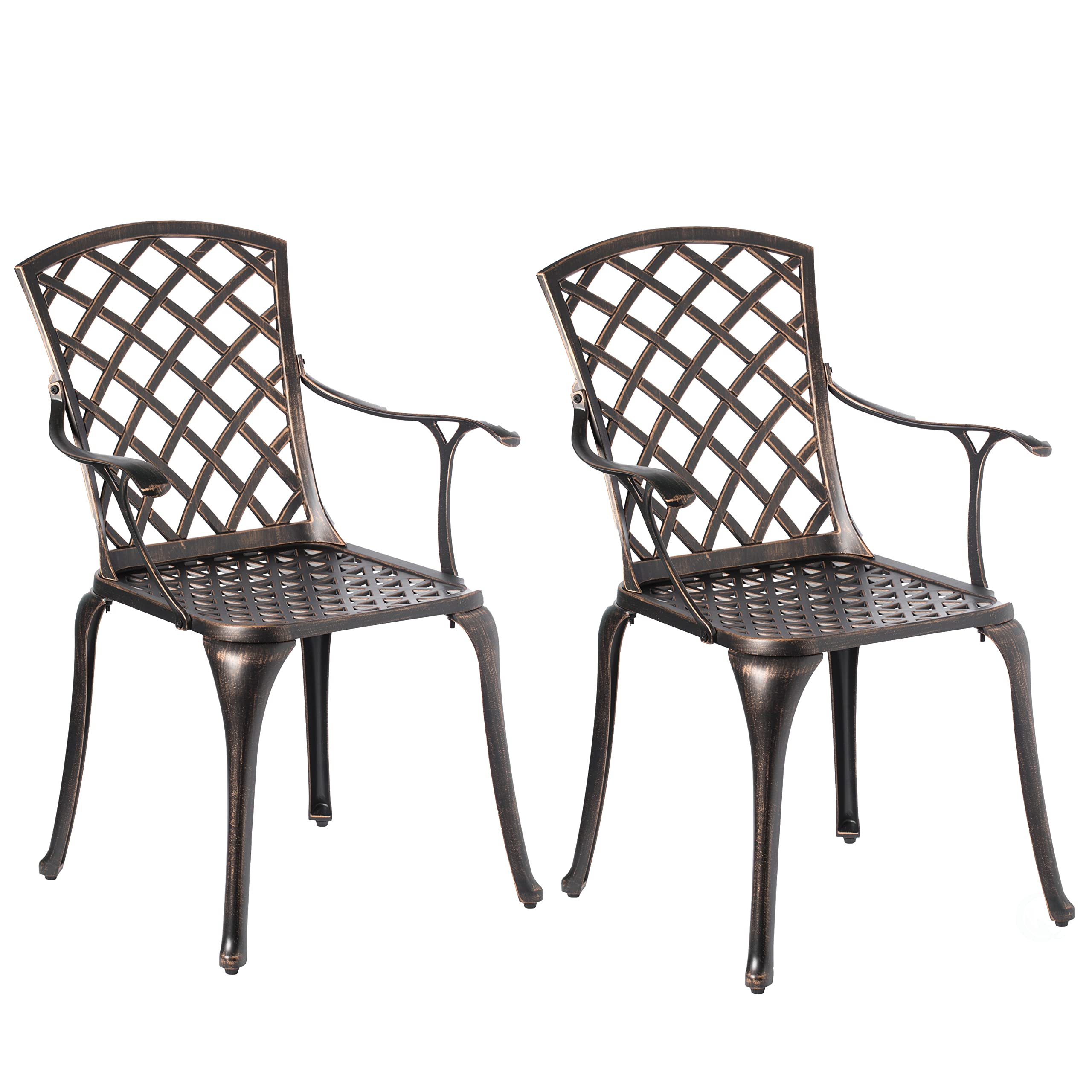 Gardenised Patio Bistro Chairs Set of 2 - Indoor & Outdoor Cast Aluminum Dining Chairs with Armrests in Bronze Finish | Perfect for Backyard, Garden, Cafe, and Restaurant Seating