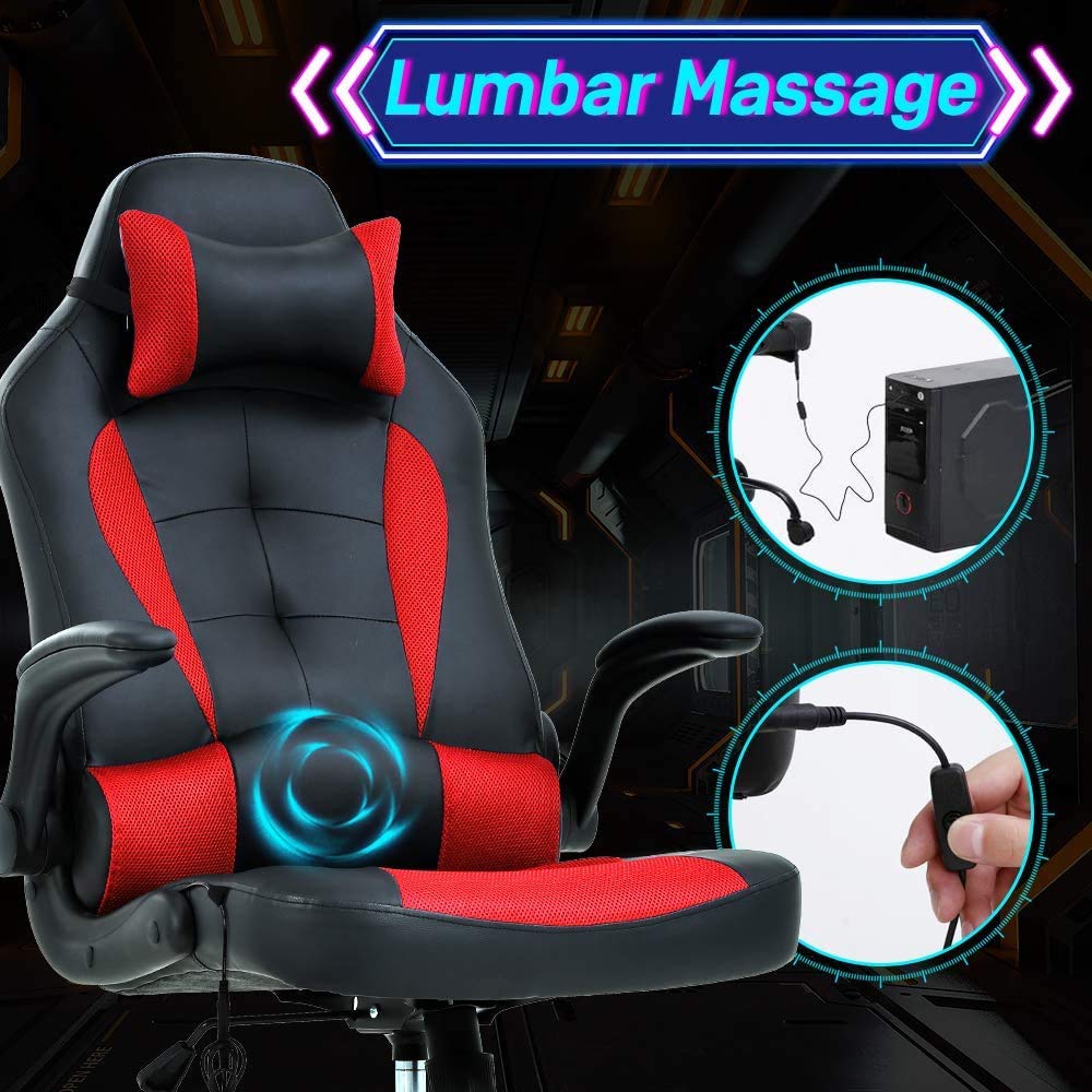 Ergonomic Gaming Chair with Massage - High Back PU Leather Racing Office Chair, Adjustable Swivel Computer Desk Chair for Gamers & Professionals - Red (Perfect for Esports, Streaming & Home Office Workspace)