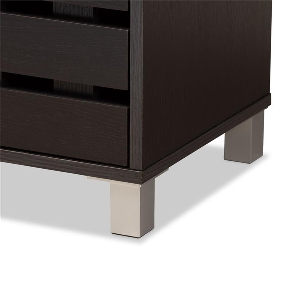 BOWERY HILL Modern Dark Brown Wooden 2-Door Shoe Cabinet - Contemporary Shoe Storage Organizer for Entryway, Closet & Bedroom Organization