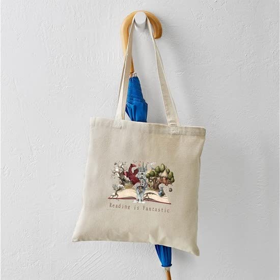 Reading Is Fantastic II Natural Canvas Tote Bag - Eco-Friendly Reusable Shopping Bag for Book Lovers, Groceries & Beach Essentials | CafePress