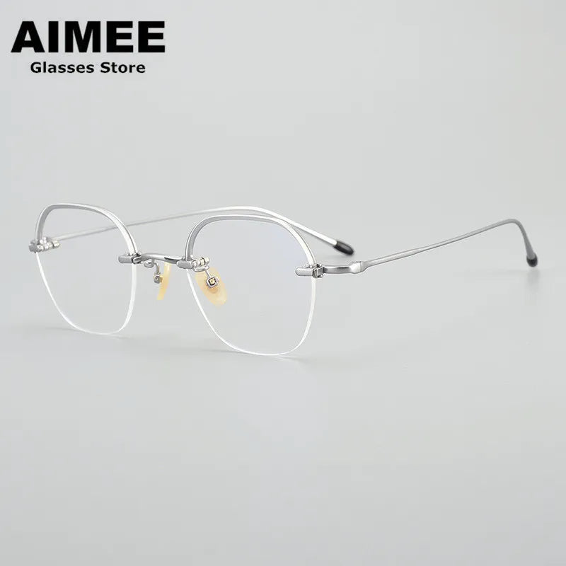 Stylish Unisex Semi-Rimmed Polygon Square Titanium Eyeglasses Frame - Lightweight & Durable for Work, Reading & Fashion (Model 102008)
