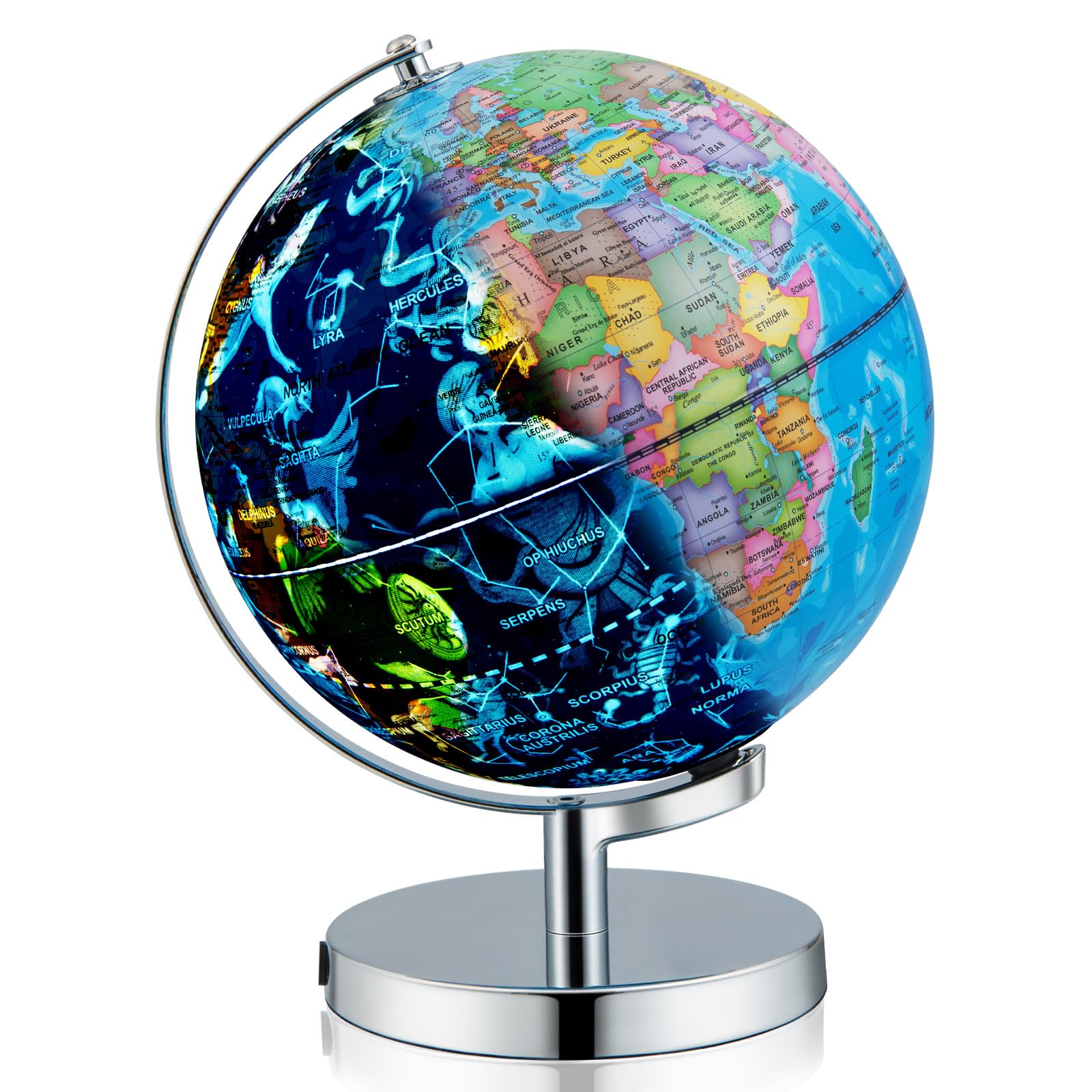 Goplus 9-Inch Illuminated World Globe with Stand - Rotating 3-in-1 Educational Globe with Constellation Stars & LED Night Light - Perfect for Geography Learning, Classroom Decor, Office Display, and Kids Bedroom Night Light